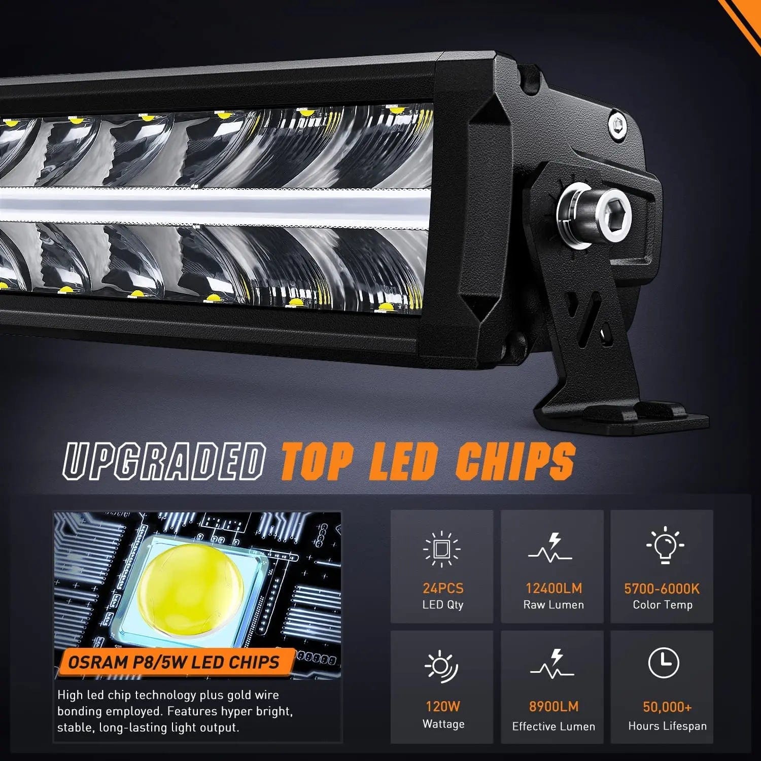 16 Inch 120W 12400LM LED Light Bar Kit with Anti-Glare Spot Flood Combo Beam, 16AWG Wiring & DT Switch - Perfect for Off-Road Trucks, ATVs, UTVs, and Marine Boats