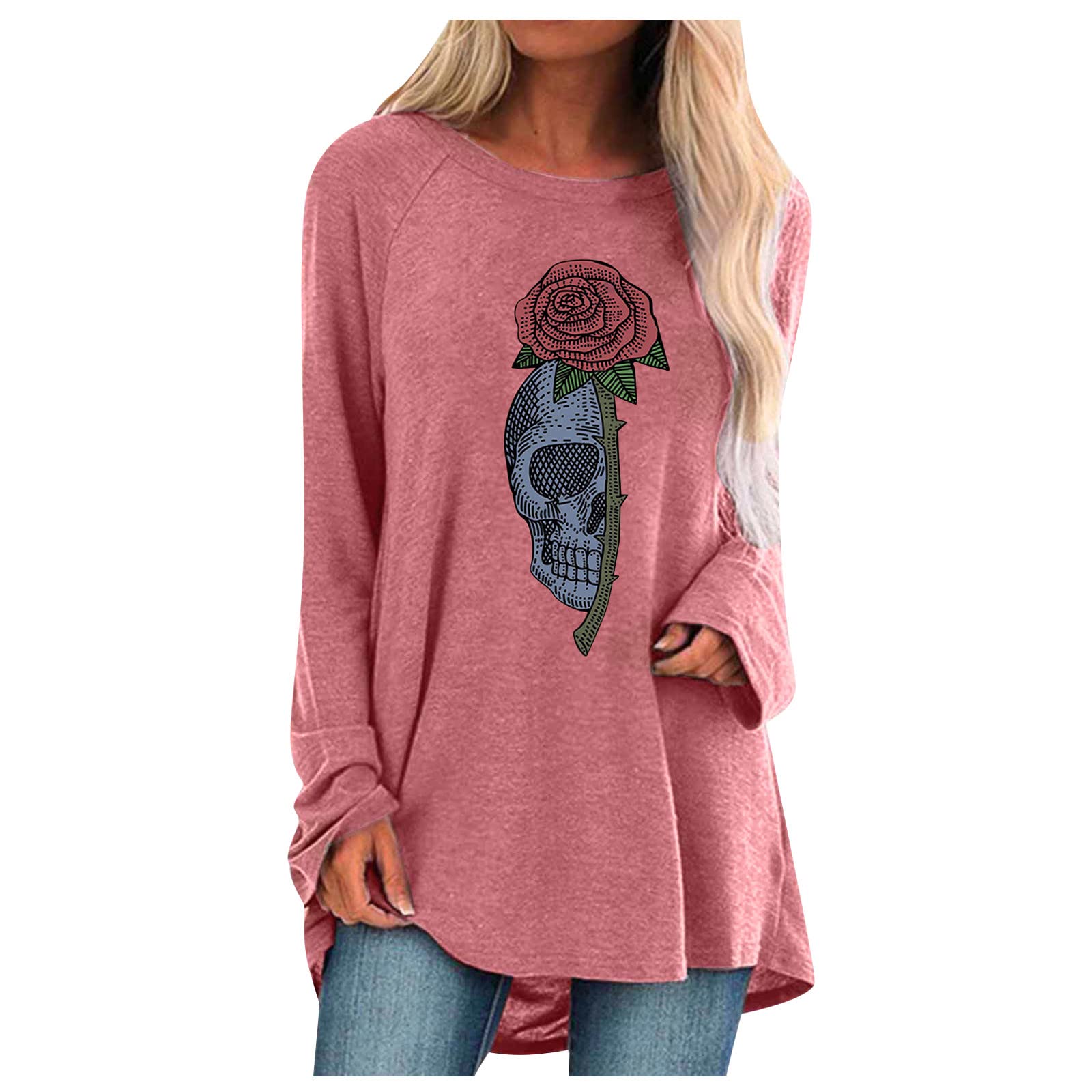 UODSVP Women's Casual Loose Fit Round Neck Drop Shoulder Long Sleeve Sweater Shirt - Comfortable Fall & Winter Layering Top for Work, Date & Weekend Outfits