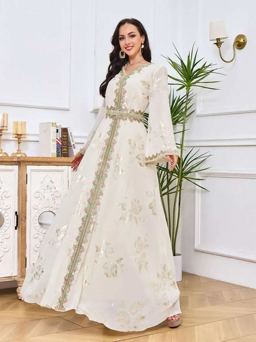 Elegant Eid Dress for Women - Bronzing Embroidery Muslim Caftan Kaftan | Perfect for Eid Celebrations, Weddings & Special Occasions