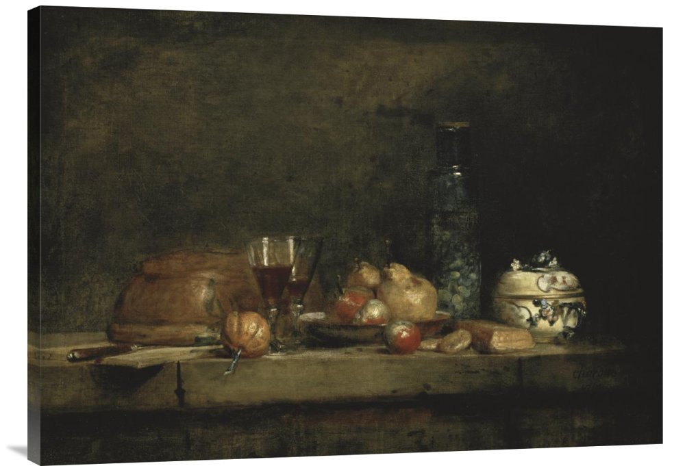 Global Gallery Budget Jean Baptiste Simeon Chardin The Jar of Olives Canvas Wall Art Print - Premium Giclee Reproduction for Living Room, Bedroom & Office Decor