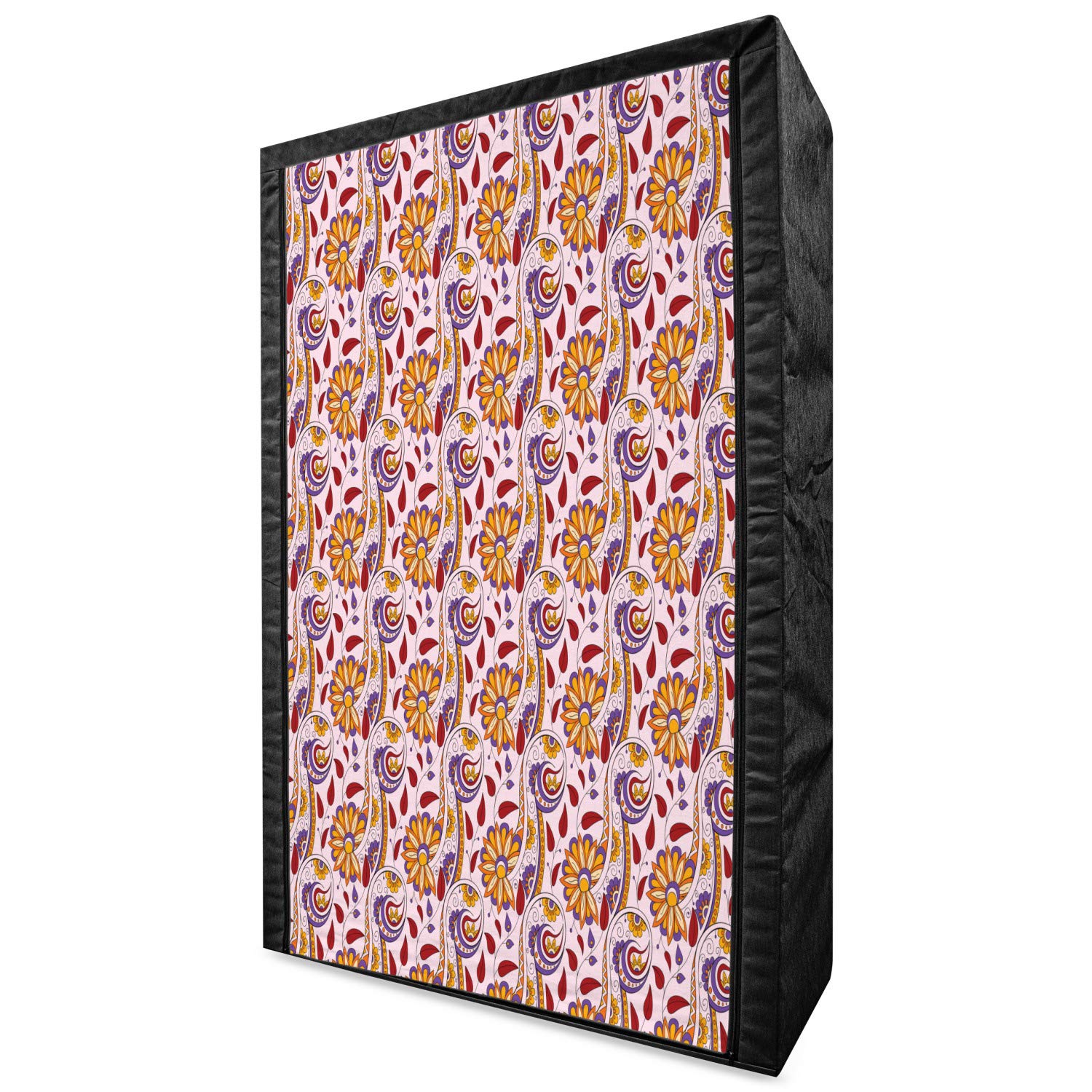 Ambesonne Ethnic Portable Fabric Wardrobe with Persian Paisley & Leaf Motifs - 42.5 Inch Multicolor Clothing Organizer with Shelves | Perfect for Bedroom, Closet & Dorm Storage Solutions