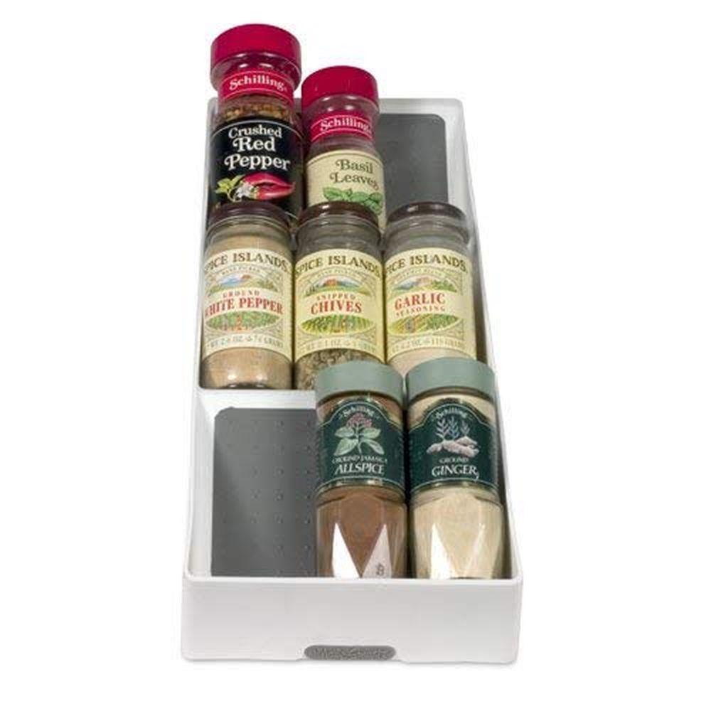 Madesmart Grip Base In-Drawer Spice Rack Organizer - White | Expandable Kitchen Storage Solution for Spices, Utensils & Small Items | Perfect for Pantry, Cabinet or Drawer Organization