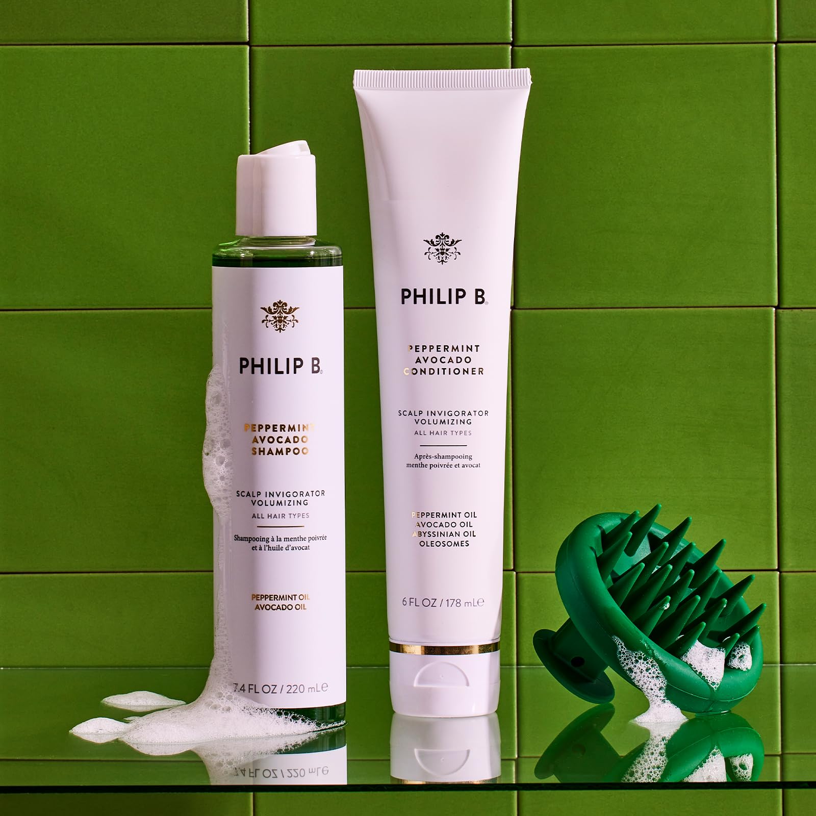 PHILIP B Peppermint & Avocado Volumizing Conditioner - 32 fl oz (947 ml) for Thicker Hair with Refreshing Peppermint & Eucalyptus Oils to Stimulate Scalp - Ideal for Daily Hair Care & Spa-Like Treatment at Home
