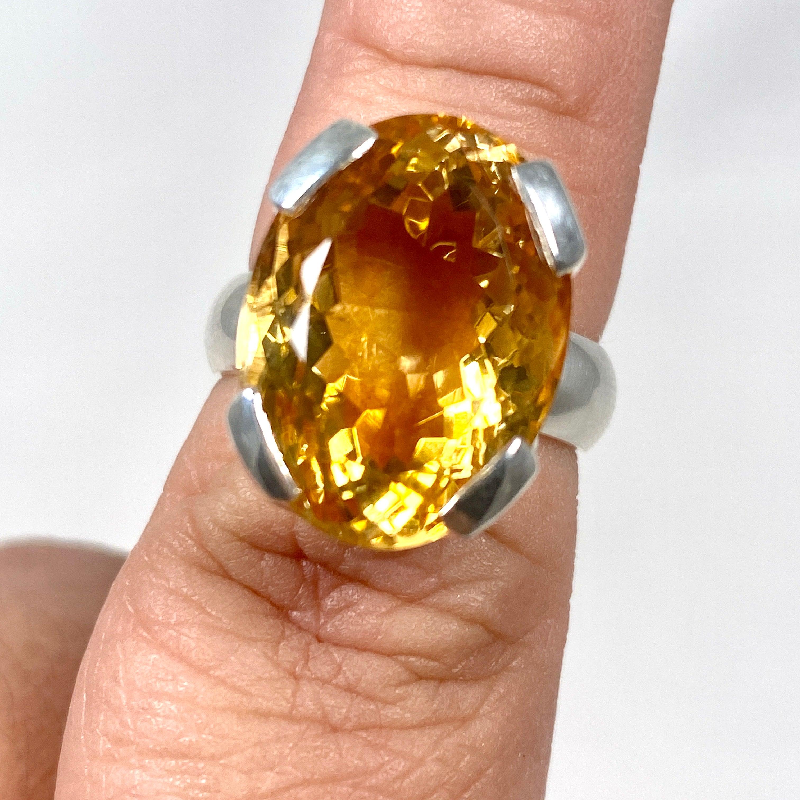 Natural Citrine Faceted Oval Ring - Size 7, Sterling Silver Jewelry KRGJ2831 | Elegant Gift for Women, Birthday, Anniversary & Everyday Wear