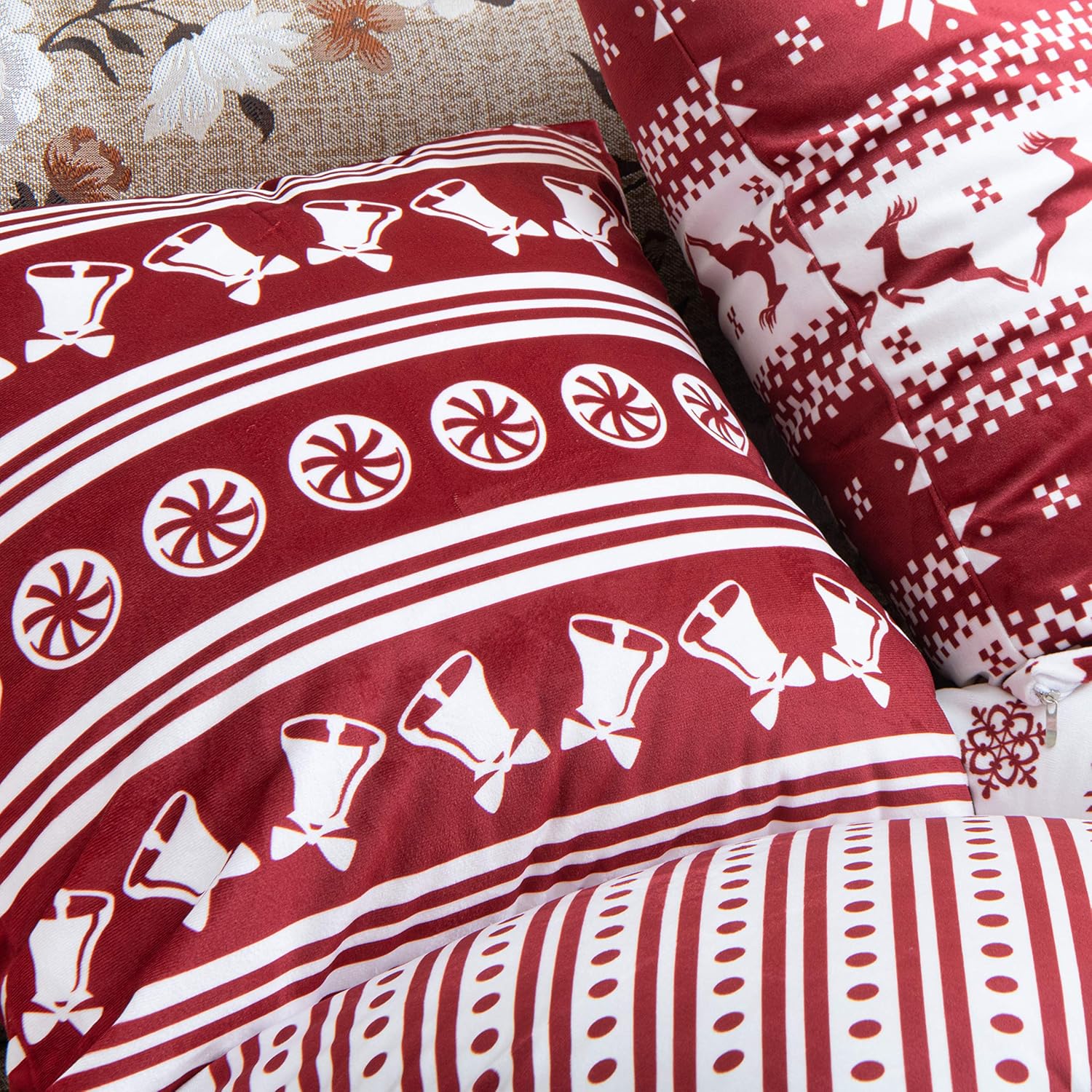 NTBAY Velvet Throw Pillow Cover 18x18 Inches - Soft Red & White Polka Dot Decorative Cushion Case for Sofa, Bed, Living Room & Home Decor