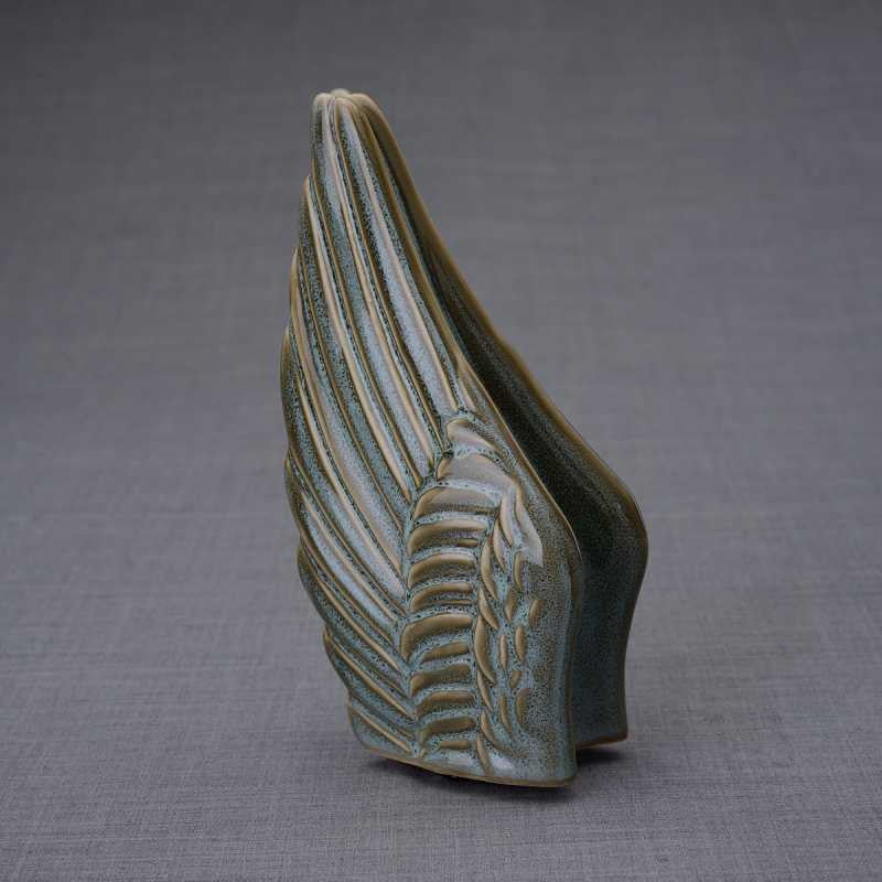 Angel Wings Sculpture Ceramic Cremation Urn - Oiled Green Melange Small Sharing Keepsake Urn for Memorials, Funerals & Home Decor