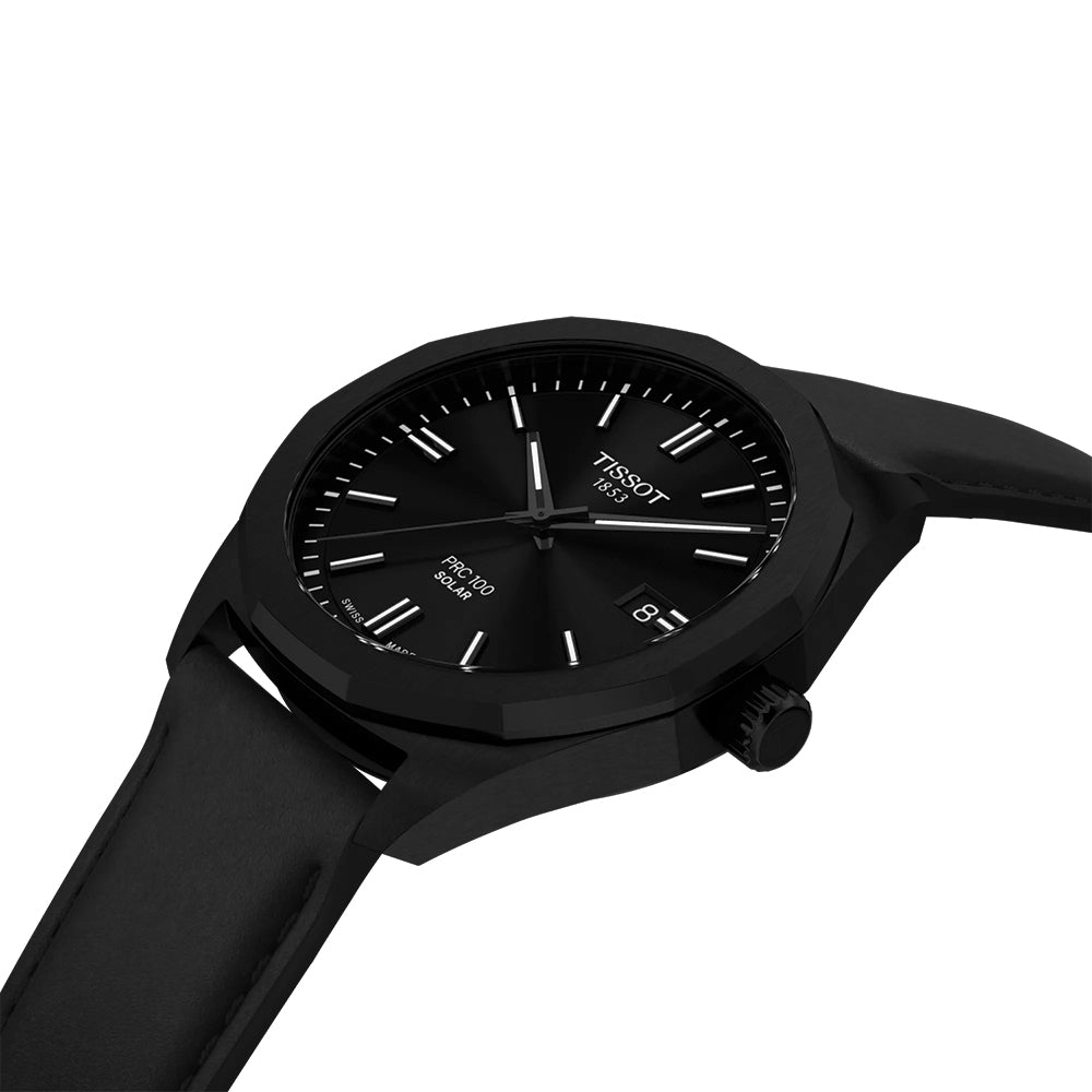 PRC 100 Solar Quartz 39mm Men's Watch - Black Dial with Genuine Leather Strap | Water Resistant, Eco-Friendly Solar Power | Perfect for Business, Casual & Outdoor Activities