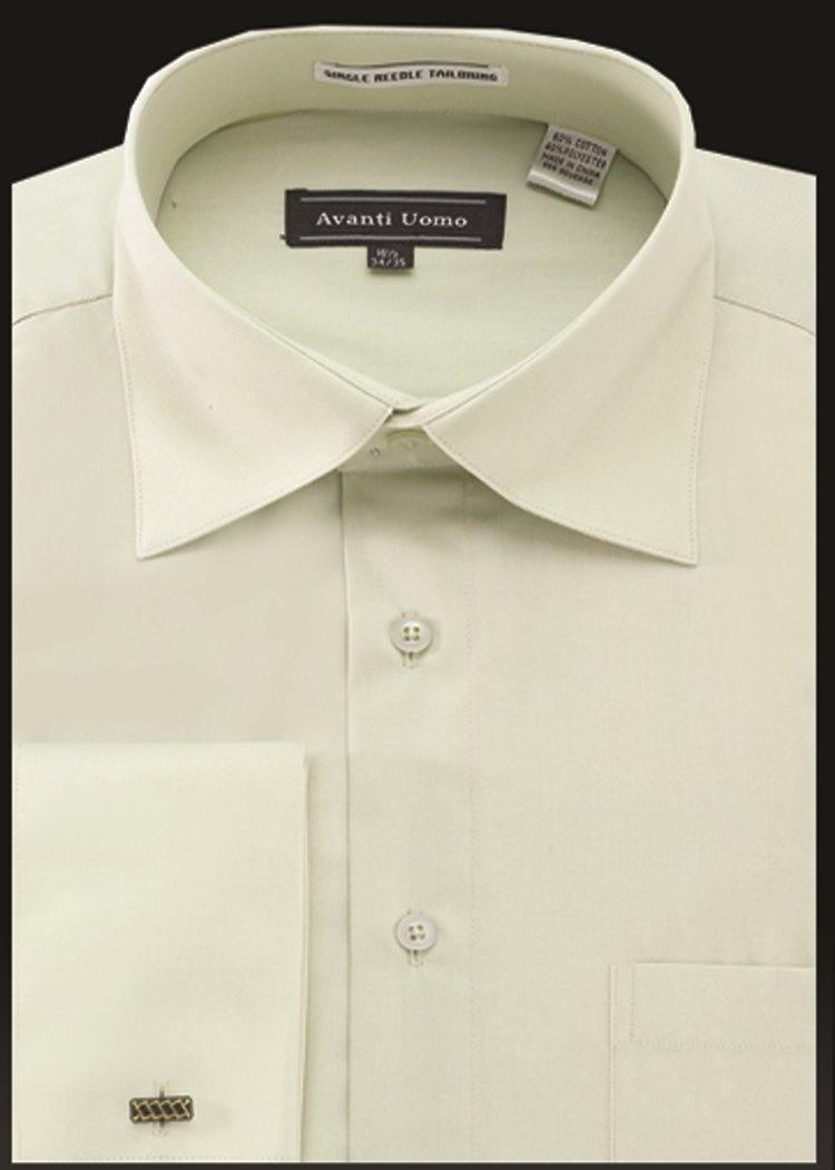 Premium Men's French Cuff Dress Shirt - Spread Collar Sage Green for Business & Formal Occasions