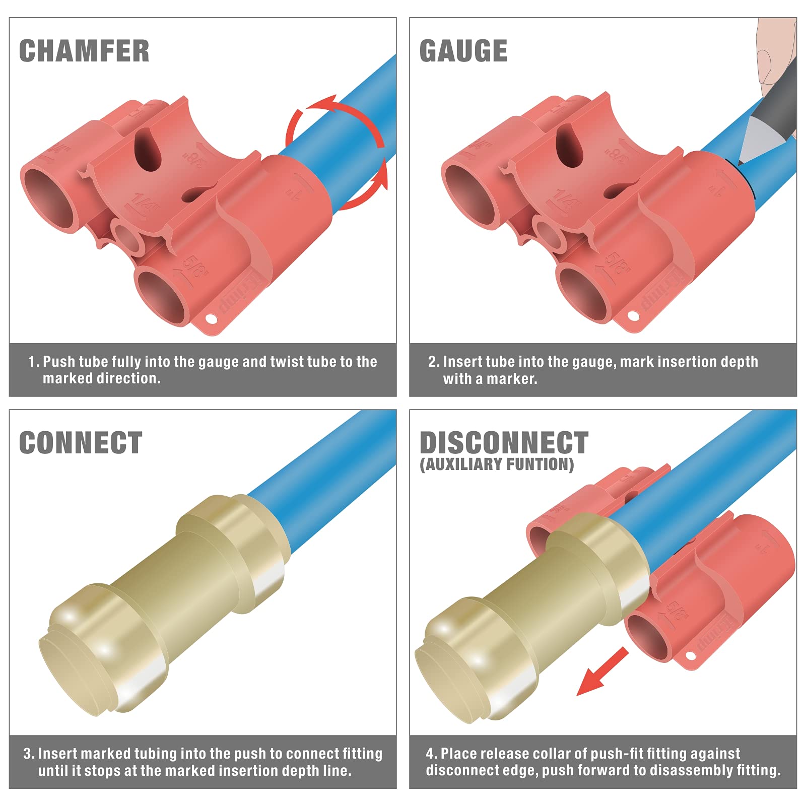 iCrimp CRQ03 Deburring & Depth Gauge Tool for Push-Fit Fittings - Disconnect Tool for Push-to-Connect Plumbing Connectors | Perfect for PEX, Copper & CPVC Pipe Installation & Repair