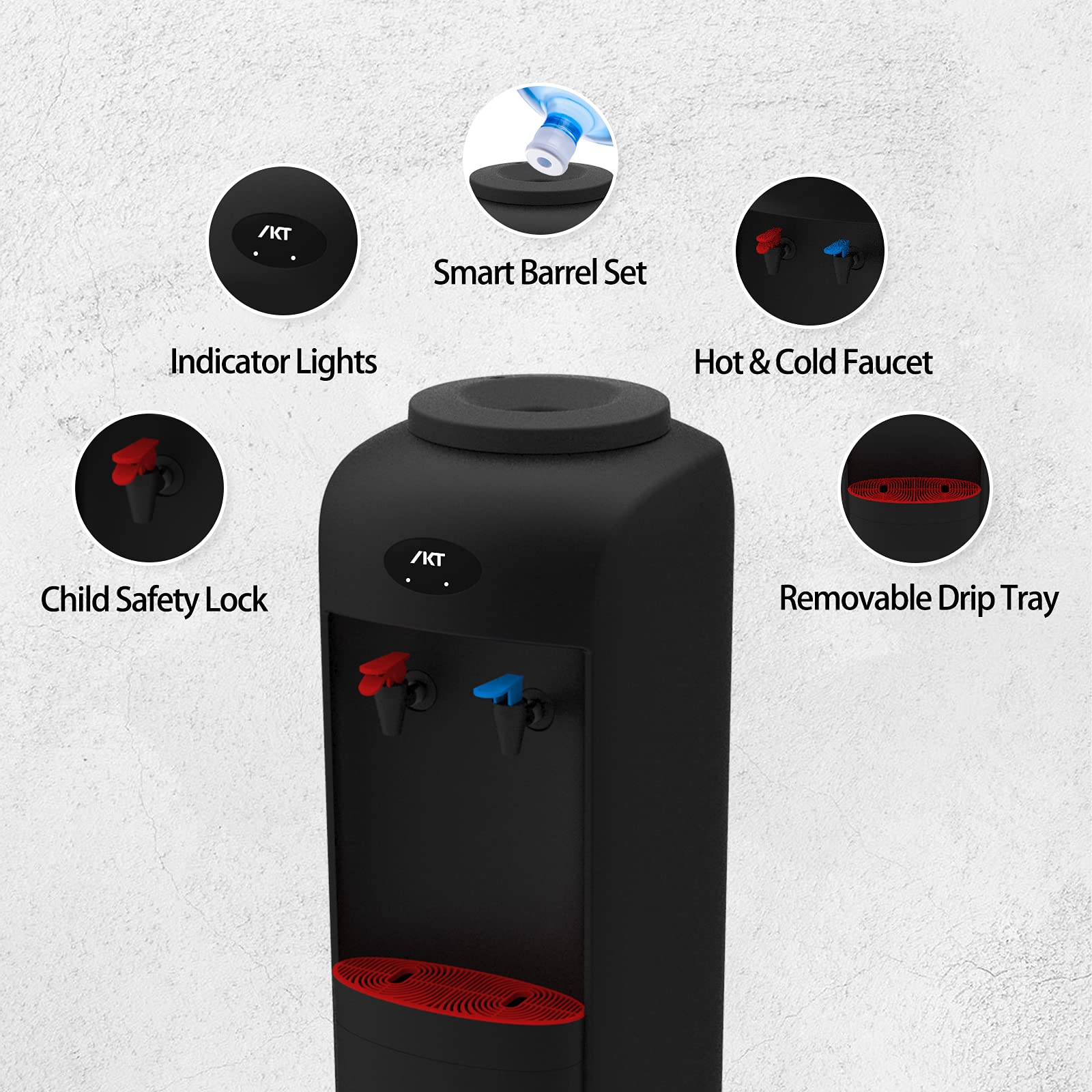 IKT Top Loading Water Dispenser with Hot & Cold Water - Energy Efficient Compressor Cooling, Child Safety Lock, ETL Certified (Black) - Perfect for Home, Office & Kitchen Use