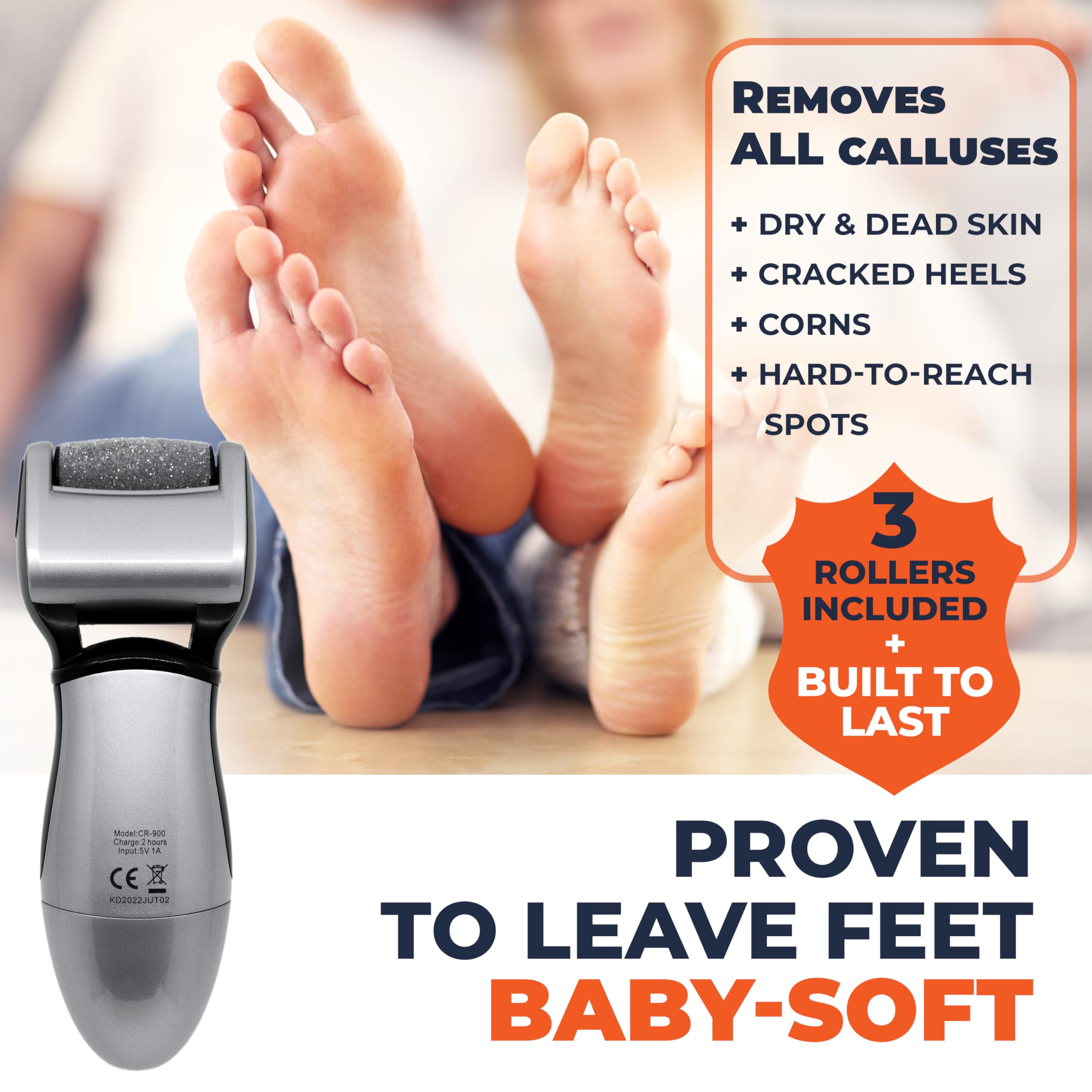 Own Harmony CR900 Electric Callus Remover - Rechargeable Professional Foot File with 3 Rollers for Cracked Heels & Hard Skin | Most Powerful Pedicure Tool for At-Home Foot Care & Spa Treatments