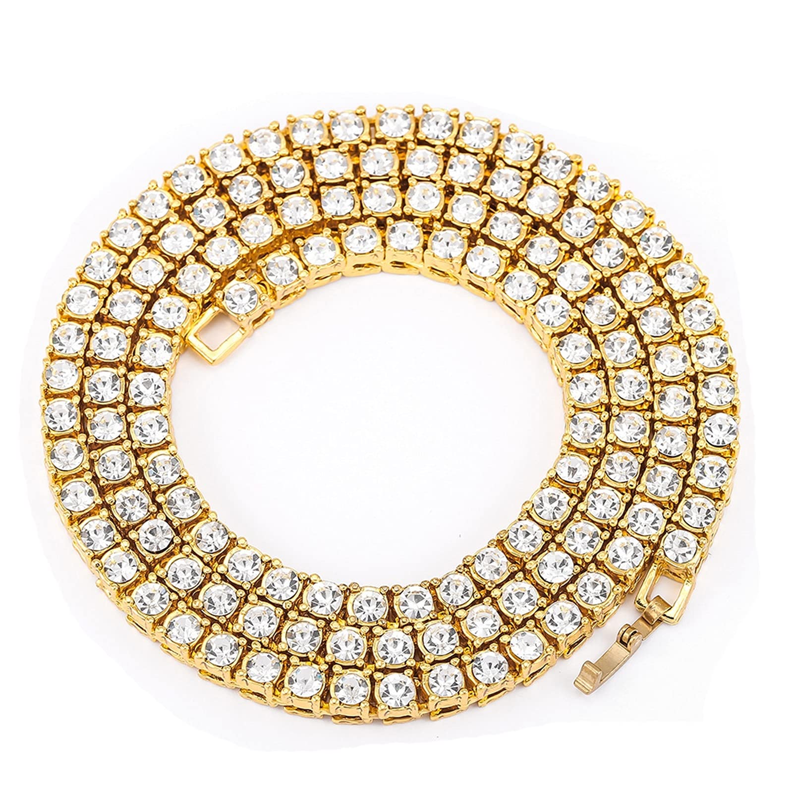 Real Gold Plated Men's Iced Out Box Chain Necklace 4mm 16-30 Inches - Perfect for Hip Hop Fashion, Gifts & Everyday Wear