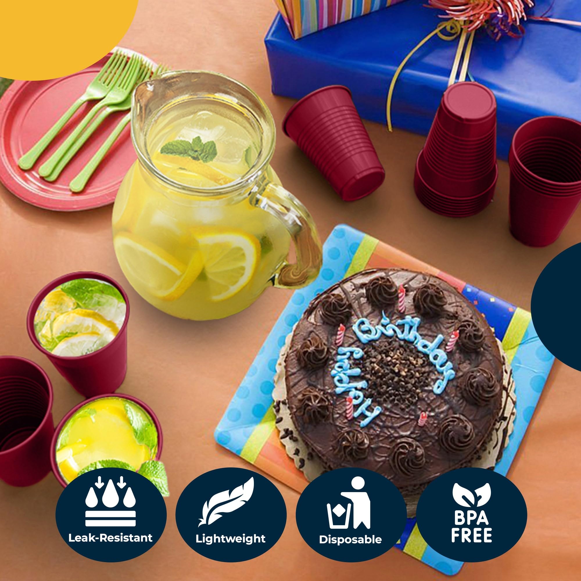 Premium 12 Oz Burgundy Plastic Cups - 50 Pack | Elegant Disposable Party Cups for Weddings, Birthdays & Events | Durable & Shatterproof Drinkware | Ideal for Cocktails, Sodas & Everyday Use