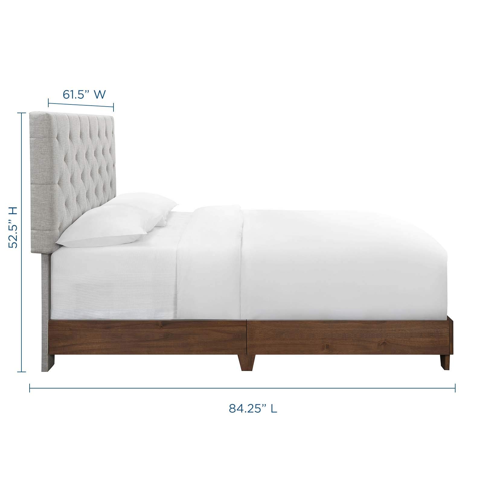 Modway Rhiannon Diamond Tufted Upholstered Fabric Queen Bed Frame in Walnut Beige - Luxurious Bedroom Furniture for Modern Home Decor