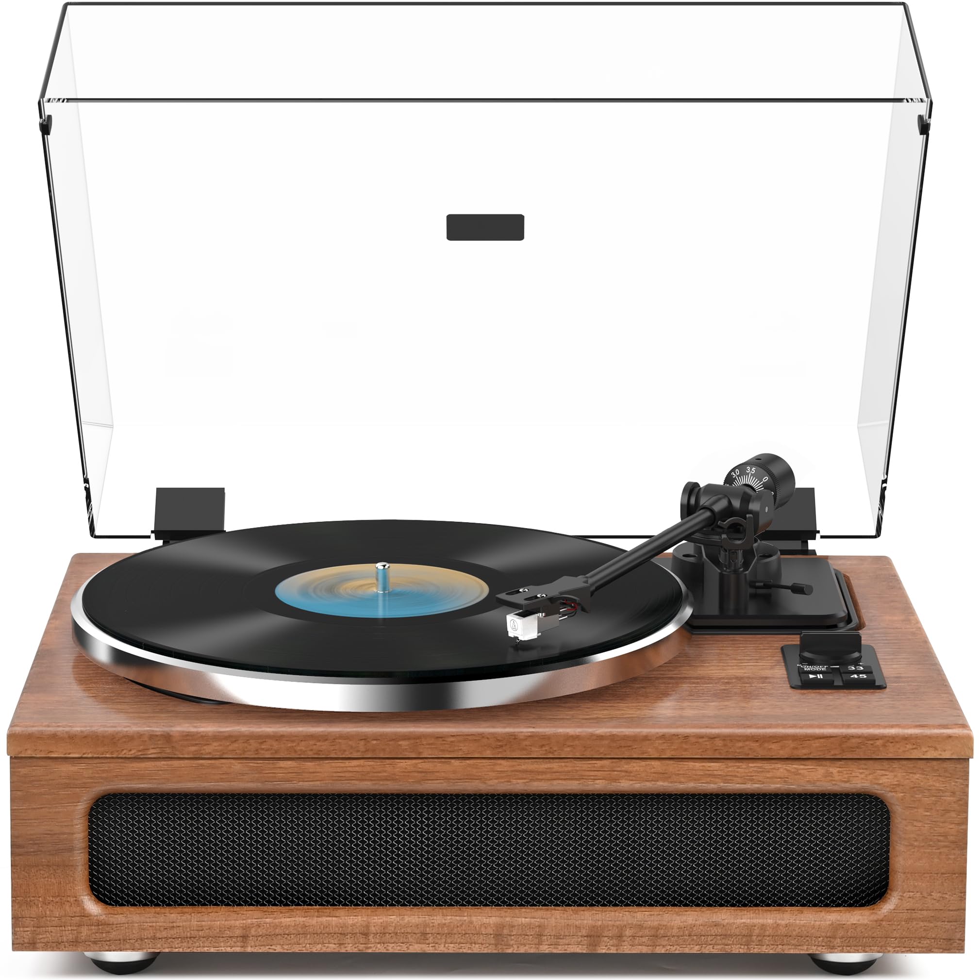 Vintage All-in-One Record Player with High Fidelity Belt Drive Turntable - Built-in 2 Tweeter & 2 Bass Stereo Speakers, MM Cartridge, Bluetooth, AUX, RCA - Perfect for Home Entertainment, Vinyl Collectors & Retro Music Lovers