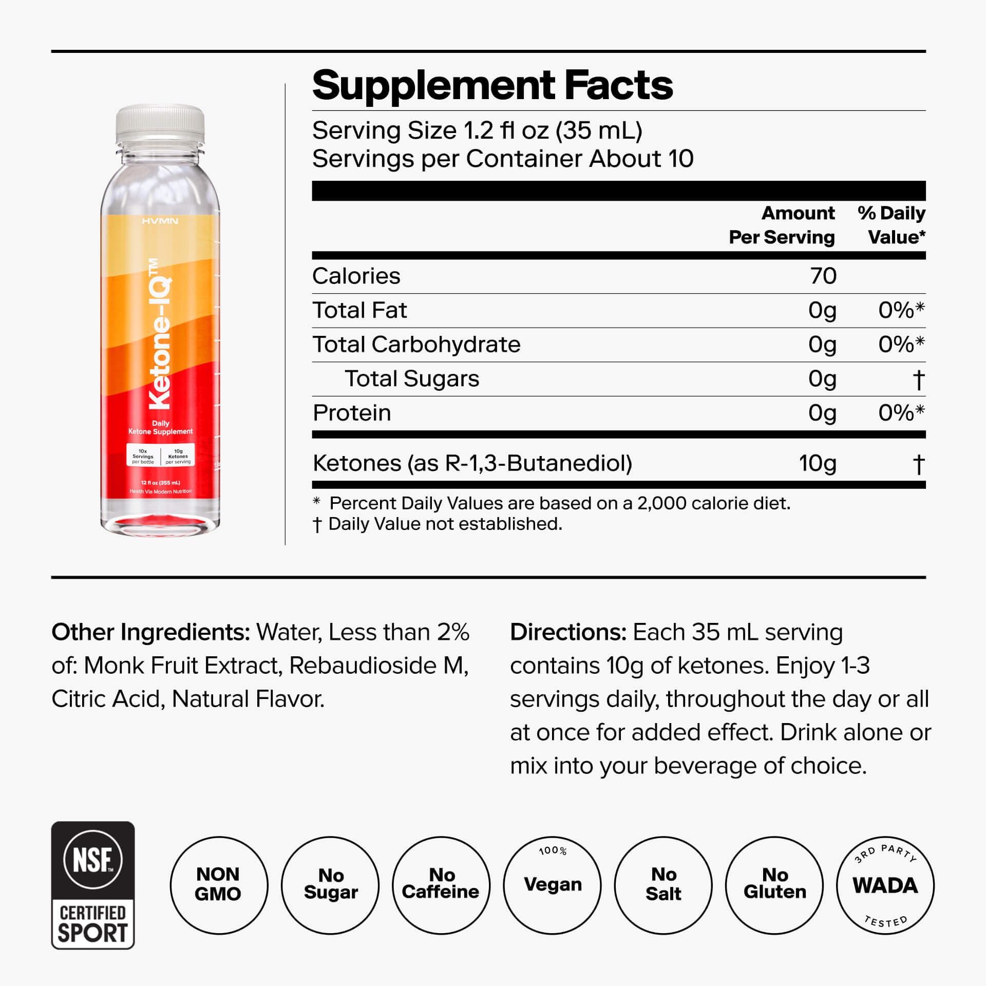 Exogenous Ketone Drink with No Caffeine - 1 Month Supply of Sugar-Free, Salt-Free, All Natural Energy Boost (10g Bioidentical Ketones per Serving) | Perfect for Keto Diet, Weight Management & Pre-Workout Energy