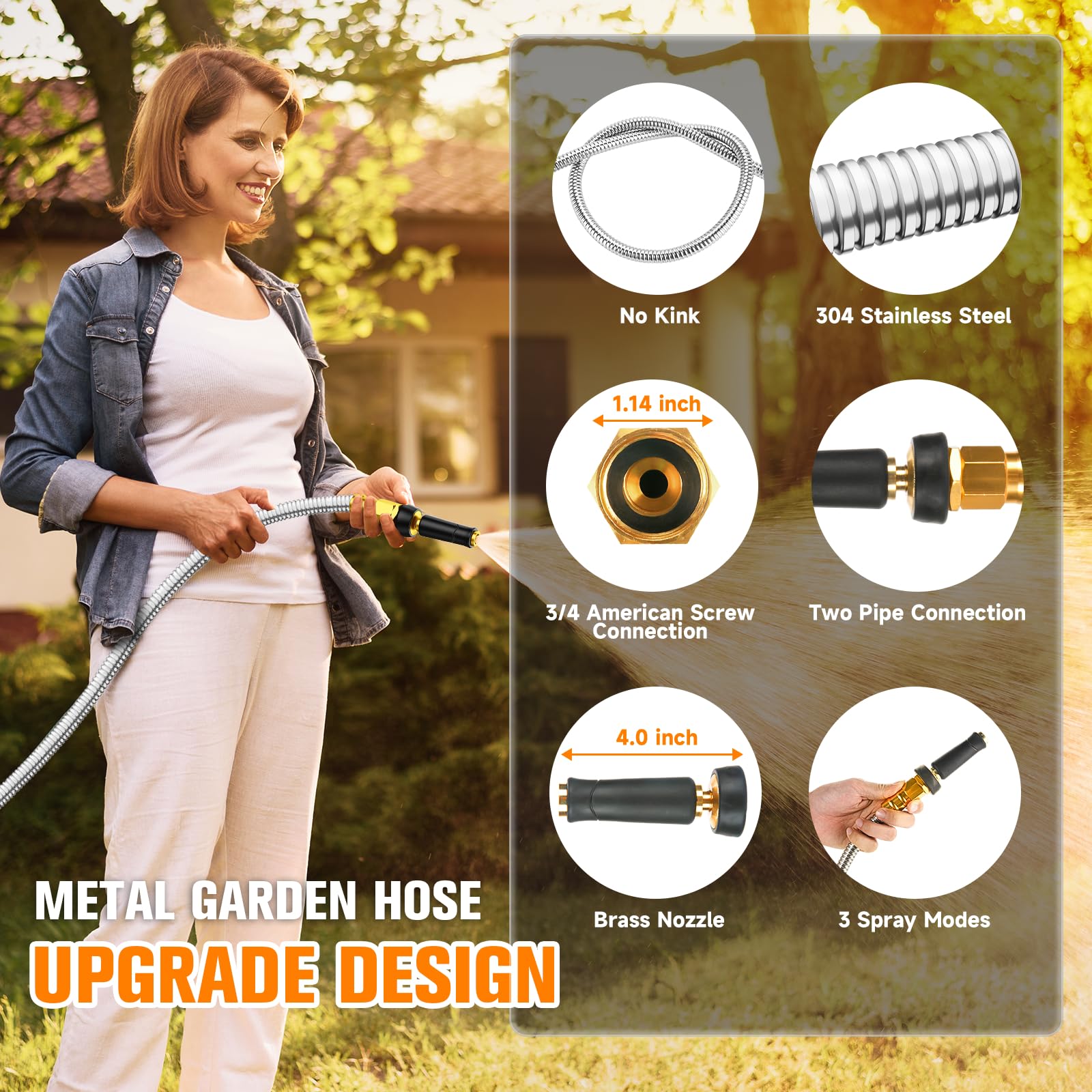 100 FT Expandable Garden Hose - Heavy Duty 304 Stainless Steel Water Hose, Kink-Free & Flexible - Perfect for Lawn Care, Car Washing & Outdoor Watering