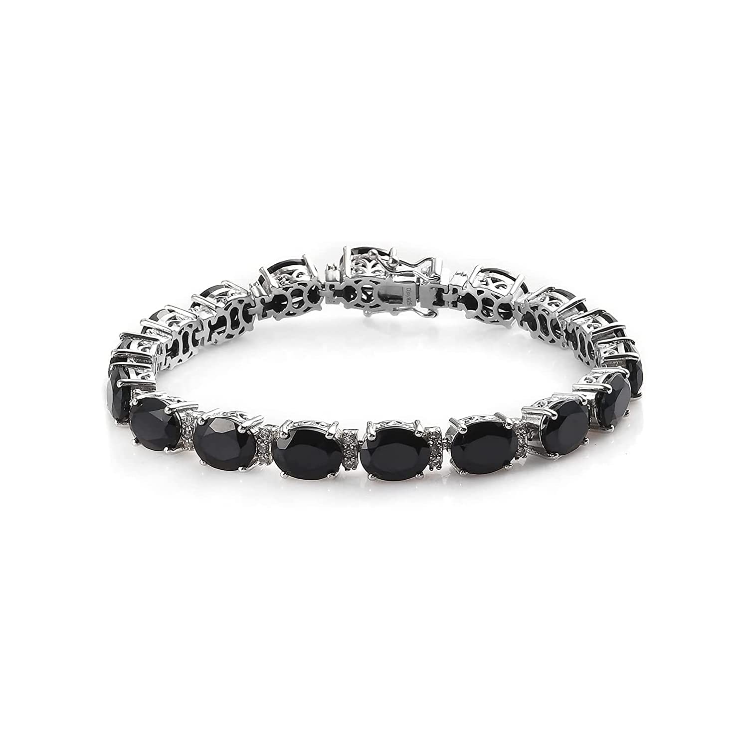 Natural Black Spinel Tennis Bracelet for Women - 925 Sterling Silver Platinum Plated with Zircon Birthstone | Size 7.25
