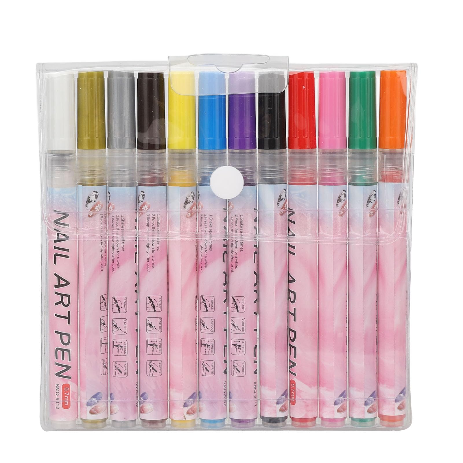 12 Colors Nail Art Pens Set - Quick Dry, Portable & Long Lasting Nail Painting Drawing Pens with Liner Brush for Details & Lines - Perfect for DIY Manicure, Nail Art Designs & Salon Professionals