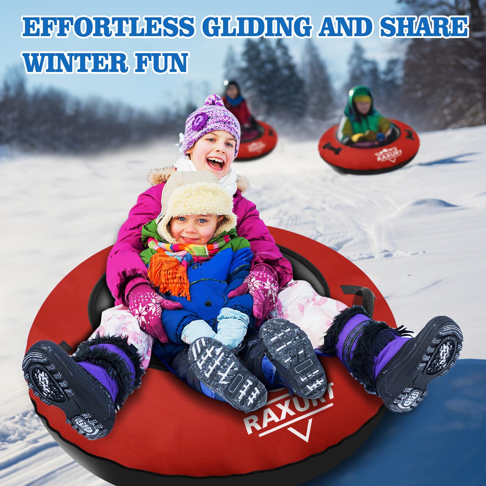 Premium Heavy Duty Snow Tube with Thickened Bottom - 48'' Inflatable Snow Sled for Kids & Adults - Durable Canvas Cover - Winter Outdoor Fun Toy for Boys, Girls & Families - Perfect for Sledding, Snow Tubing & Backyard Winter Activities
