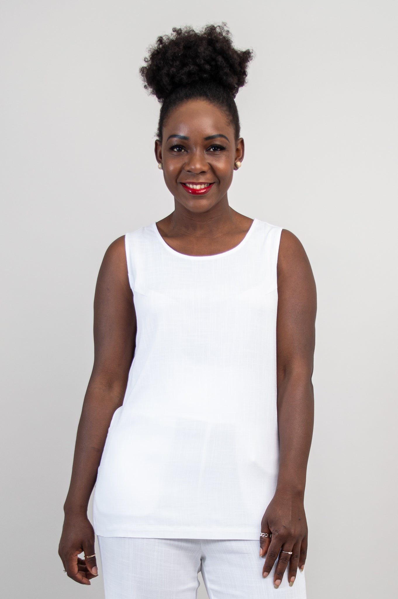 Dena Tank Top for Women - Soft White Linen Bamboo Blend Shirt - Perfect for Summer, Casual Wear & Layering