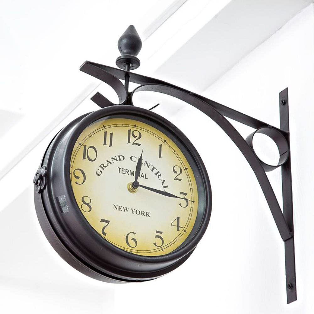 Vintage Double Sided Wall Clock - 360 Degree Rotating Industrial Style Silent Clock for Home, Office, Kitchen & Outdoor Decor - Perfect for Farmhouse, Cafe and Antique Themed Spaces