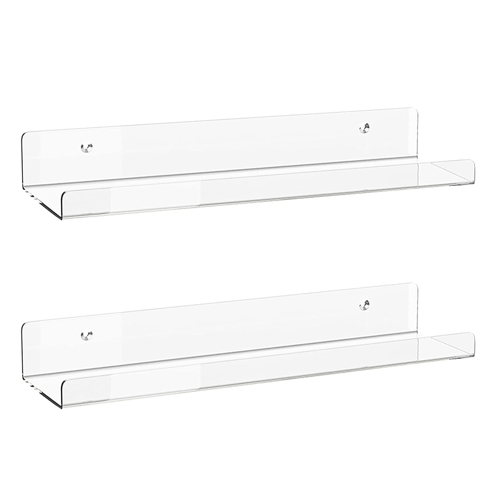 2 Pack Clear Acrylic Floating Shelves 15 Inch - Invisible Wall Mounted Shelves for Nursery, Bathroom, Kitchen - Perfect for Books, Spices, Cosmetics, Photos & Home Decor Organization