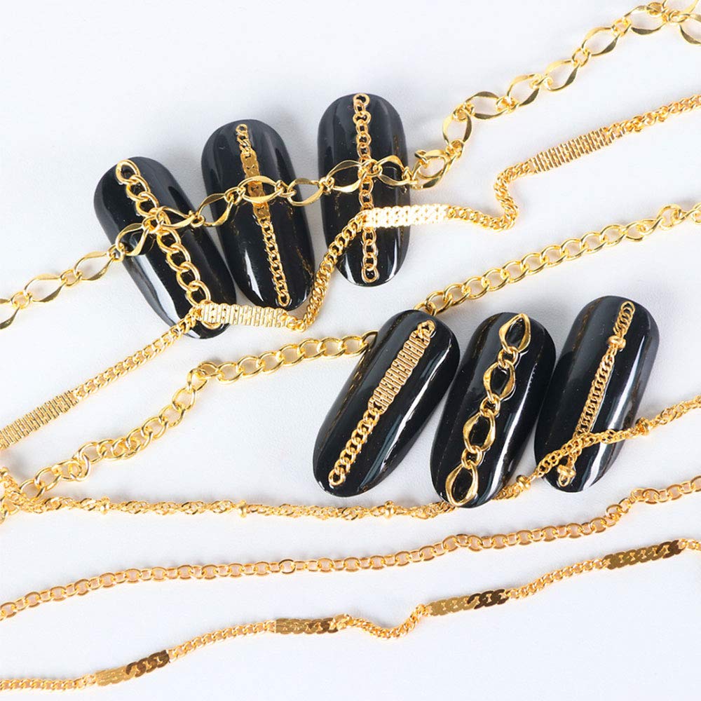 4 Packs 24PCS Gold & Silver Metal Punk Nail Art Chains Charms - 3D Nail Ornaments for Women DIY Manicure Decorations | Perfect for Punk, Gothic, and Party Nail Designs