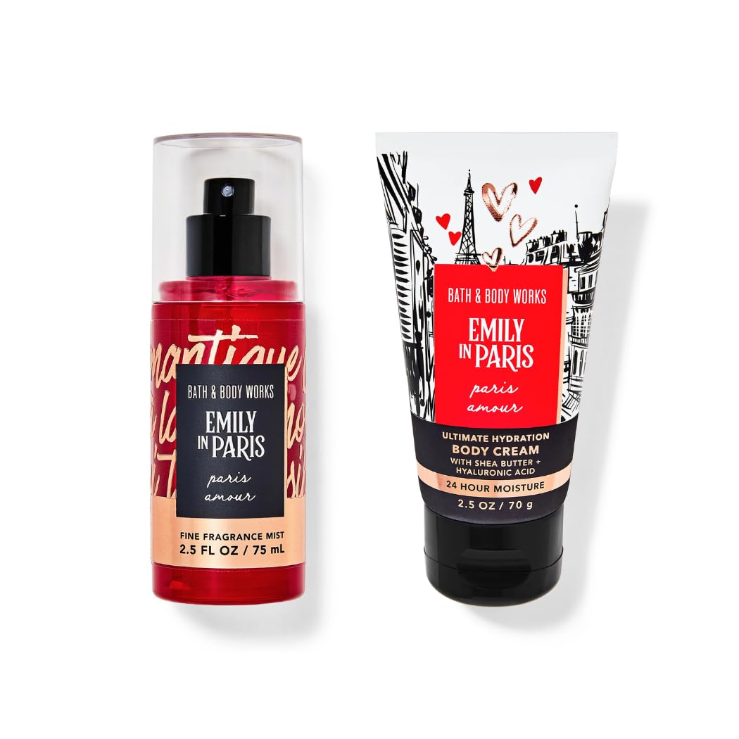Paris Amour Travel Size Mini Gift Set - Fine Fragrance Body Mist Spray & Hydrating Body Cream, 2.5 oz Each | Romantic Gift for Valentine's Day, Anniversary or Birthday | Perfect for Travel, Gym Bag & On-the-Go Moisturizing