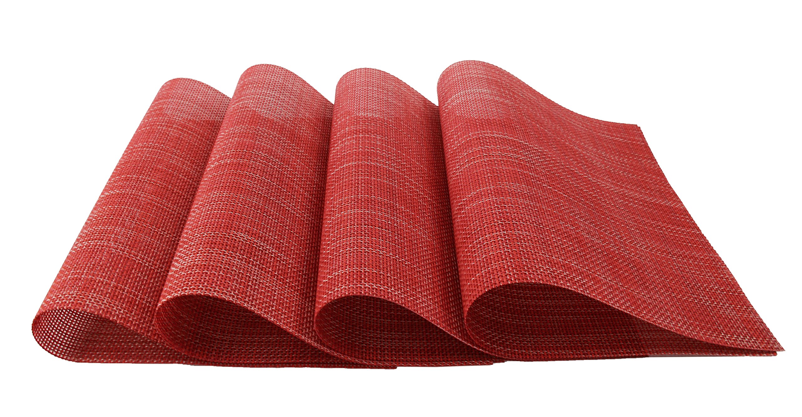 GEFEII Non-Slip Heat-Resistant PVC Woven Vinyl Placemats Set of 6 - Washable, Stain-Resistant Dining Table Mats for Kitchen & Home Decor (Red) | Perfect for Everyday Meals, Dinner Parties & Holiday Gatherings