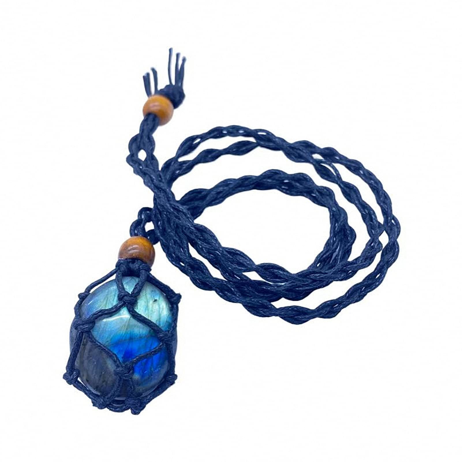 Tebapi Labradorite Pendant Necklace for Women & Men – Natural Semi-Precious Stone Jewelry with Braided Chain – Perfect for Gifts, Spiritual Healing & Boho Fashion