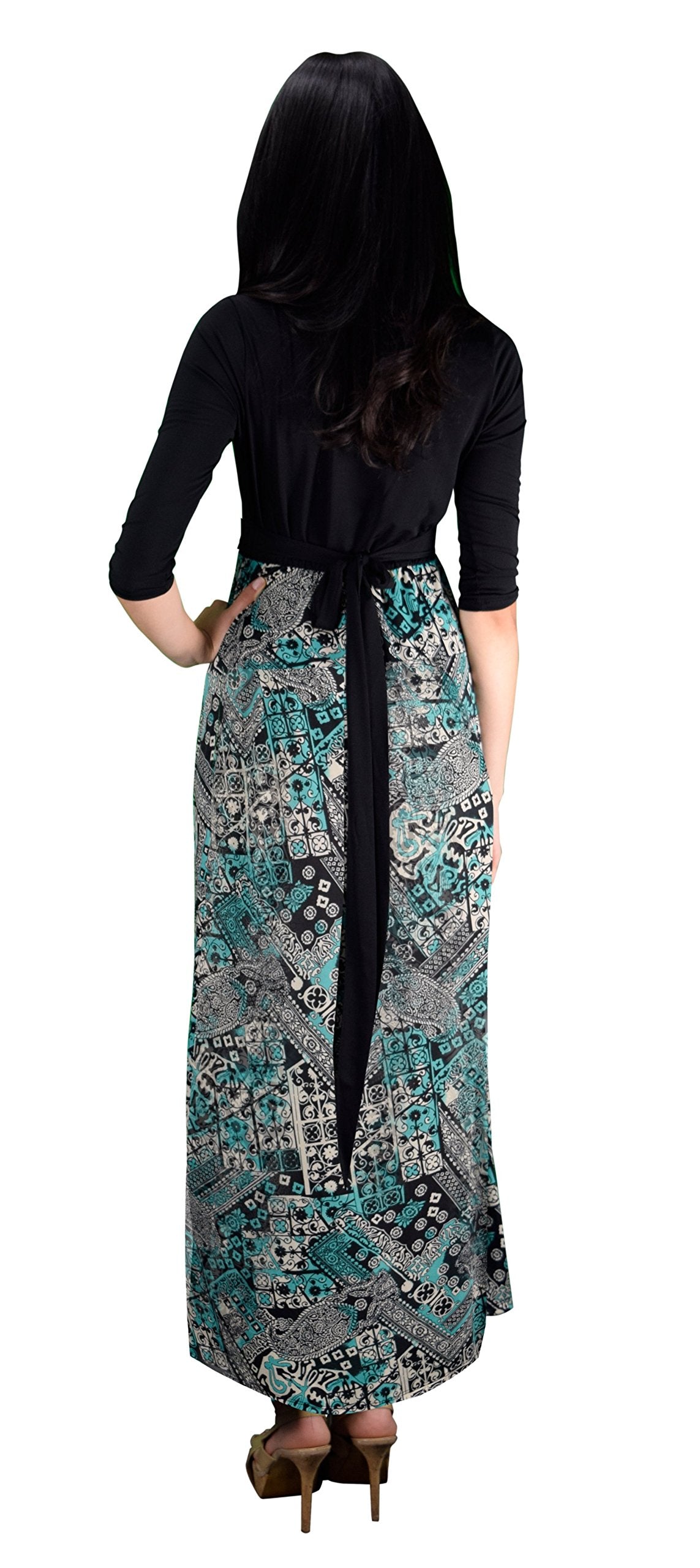 Women's Casual Summer Black Paisley Print Maxi Dress with Elastic Waist - Perfect for Beach Vacations, Date Nights & Summer Parties