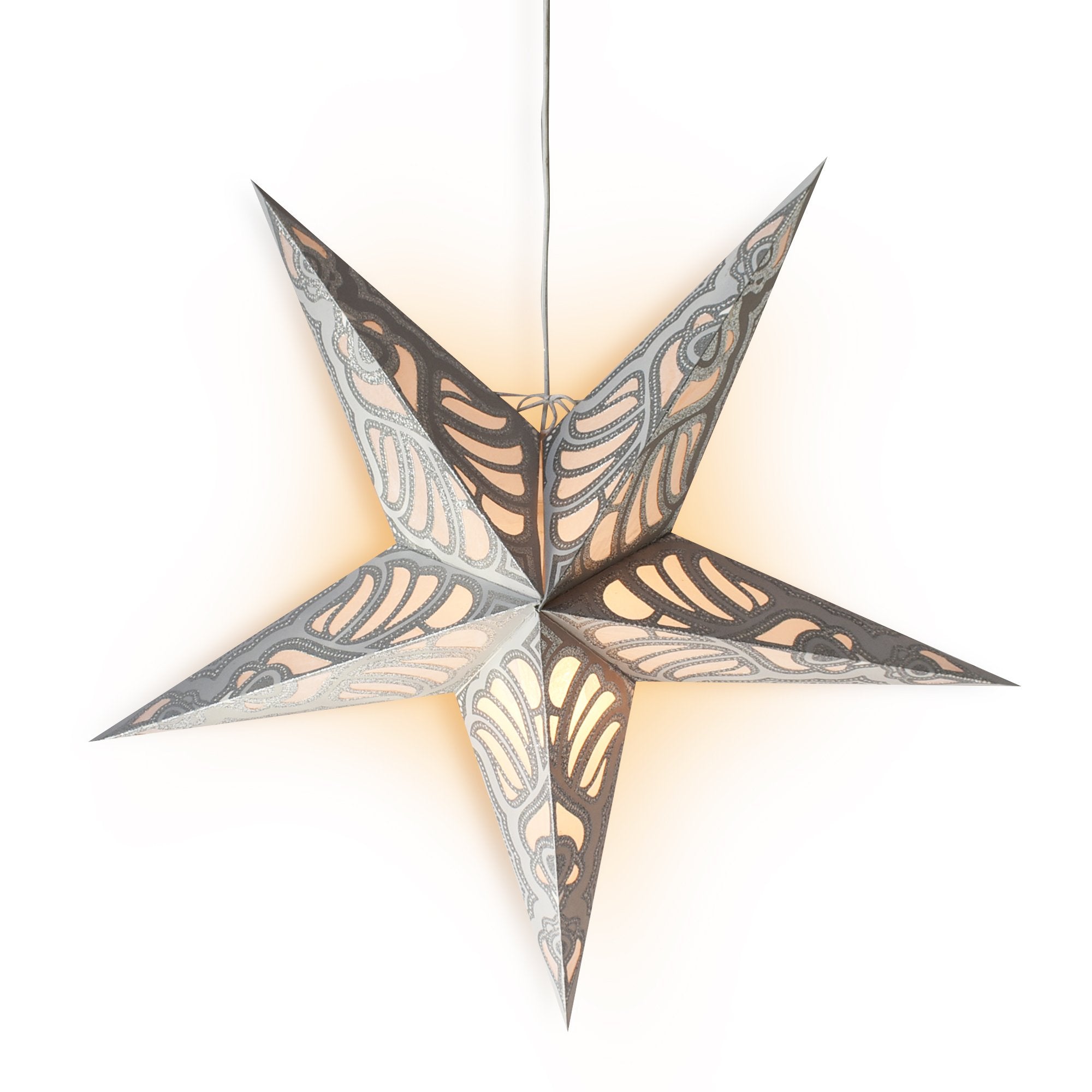 24 Silver Parrot Glitter Paper Star Lanterns - Elegant Hanging Decor for Weddings, Parties & Home - Perfect for Indoor/Outdoor Events & Holiday Celebrations
