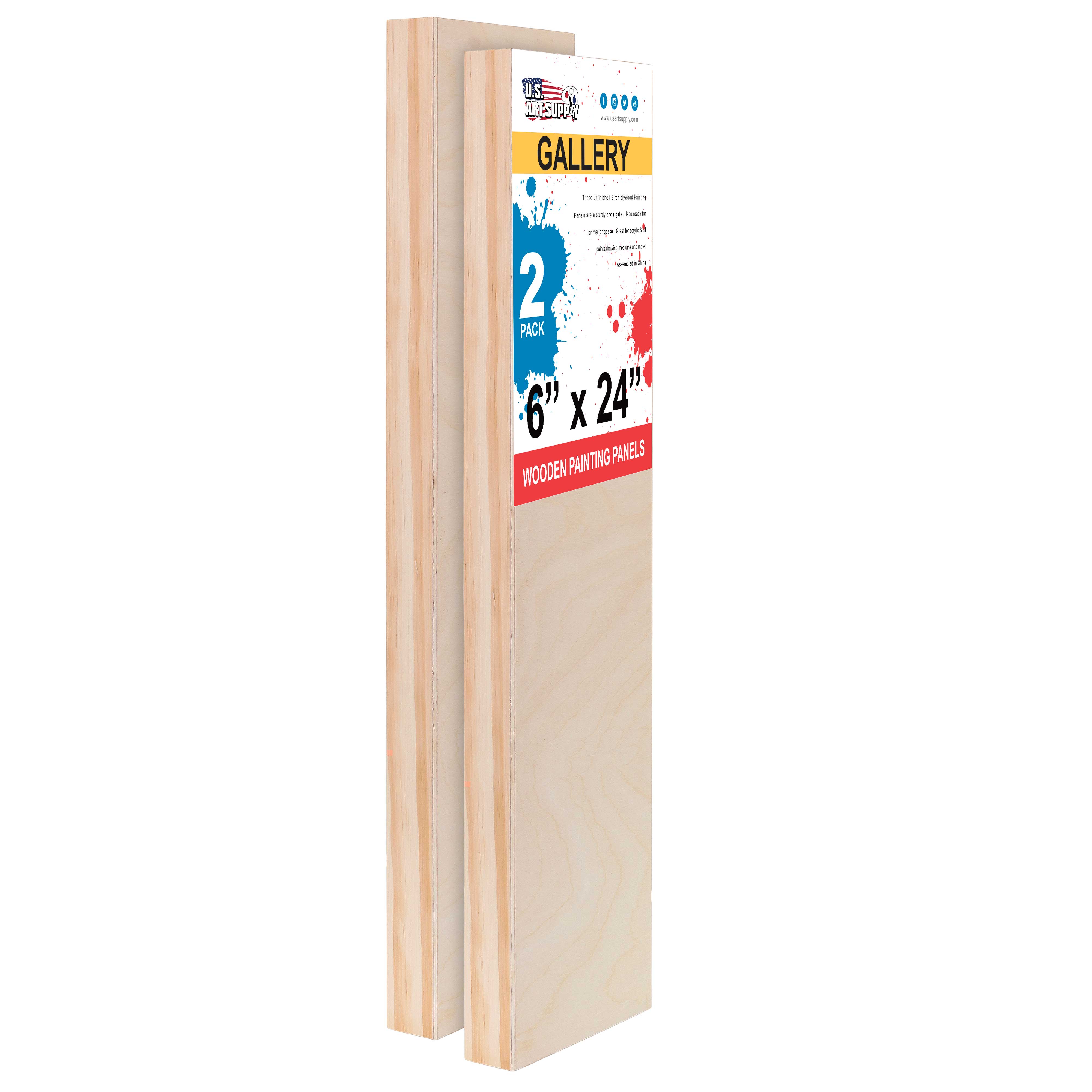 6 x 24 Unfinished Cradled Wood Panels for Painting - 2 Pack Gallery Depth Wooden Canvases - Perfect for Acrylic, Oil, Encaustic & Paint Pouring Art - DIY Mixed Media Craft Projects & Home Wall Decor