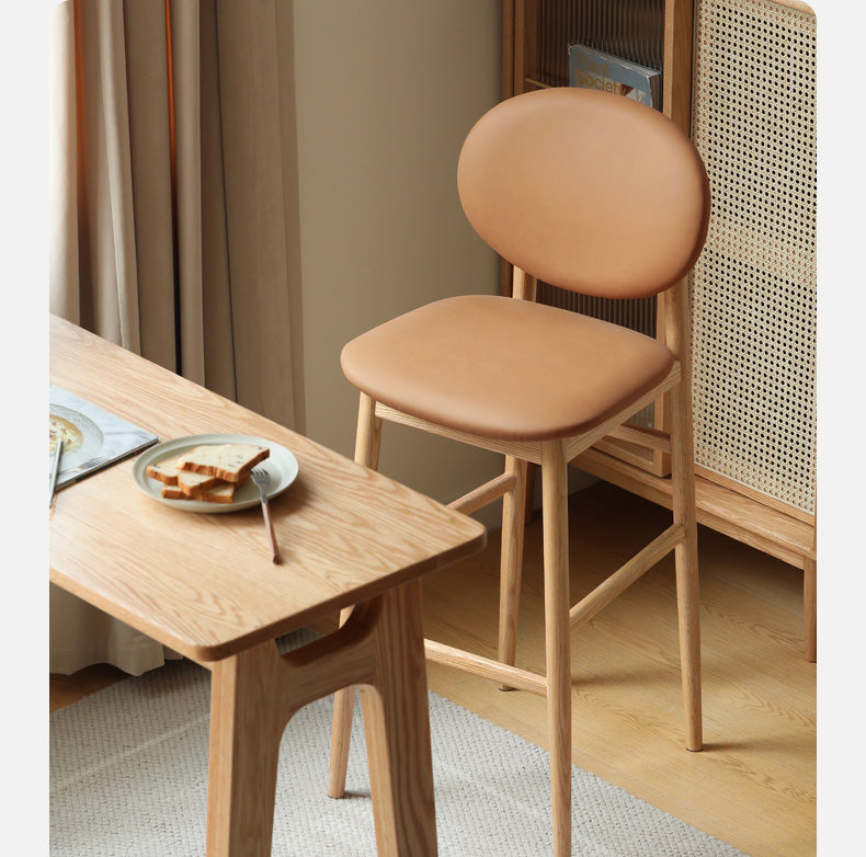 Solid Oak Wood Japanese Modern Bar Stool - Comfortable & Stylish Bar Chair for Kitchen Island, Dining Counter, and Home Bar