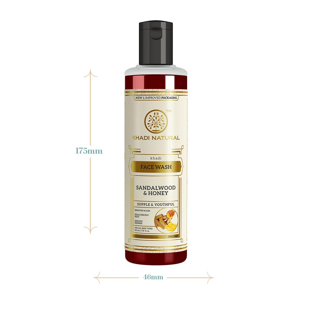 Khadi Natural Sandalwood & Honey Face Wash - Gentle Cleanser for Oily & Sensitive Skin | Controls Excess Oil | All Skin Types | 210ml | Perfect for Daily Skincare Routine & Acne-Prone Skin