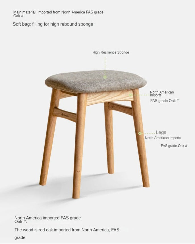 Premium Oak Solid Wood Makeup Stool with Soft Upholstered Seat - Perfect for Vanity, Dressing Room & Beauty Salon