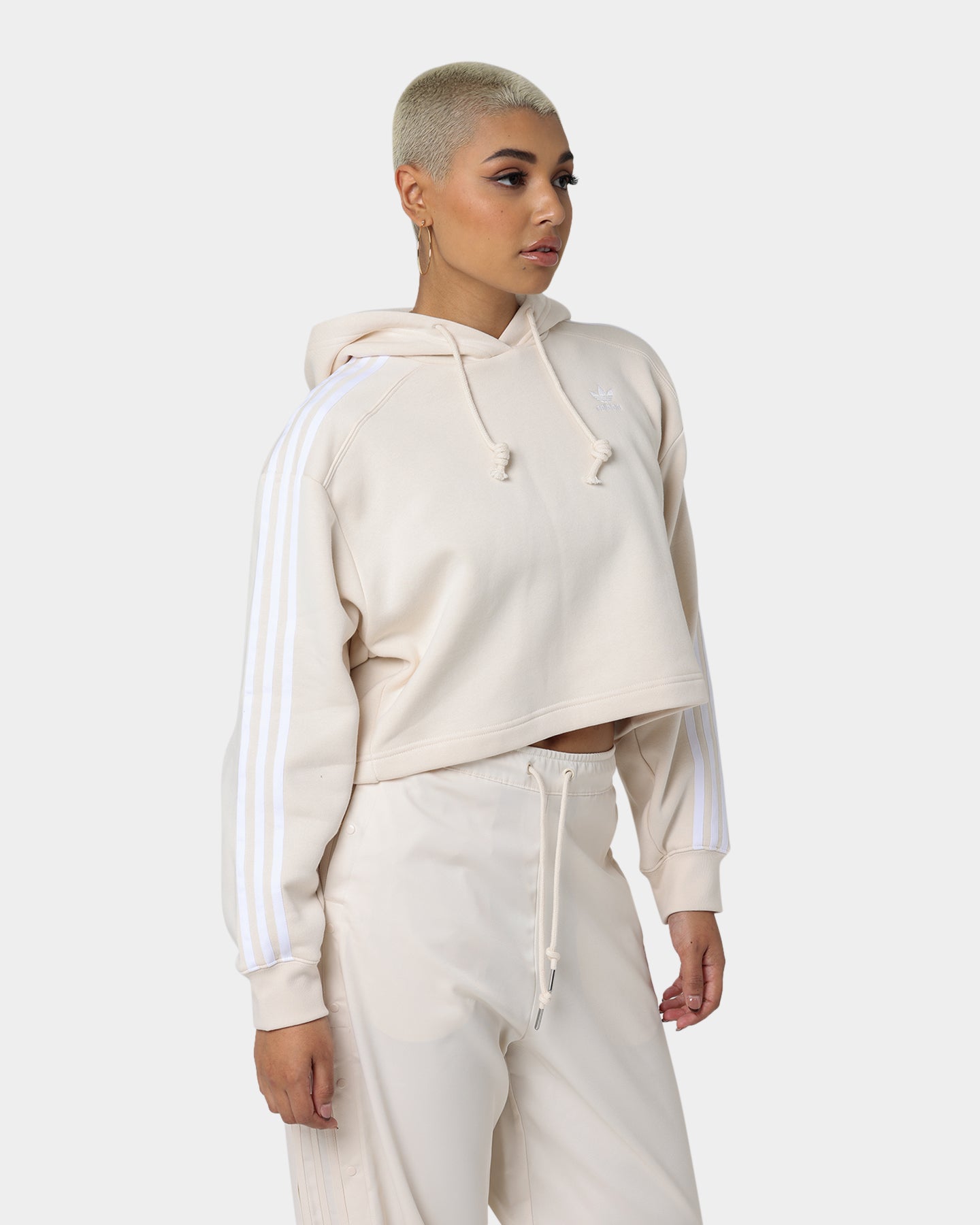 Adidas Women's Short Hoodie - Wonder White | Lightweight Athletic Pullover for Running, Gym & Casual Wear