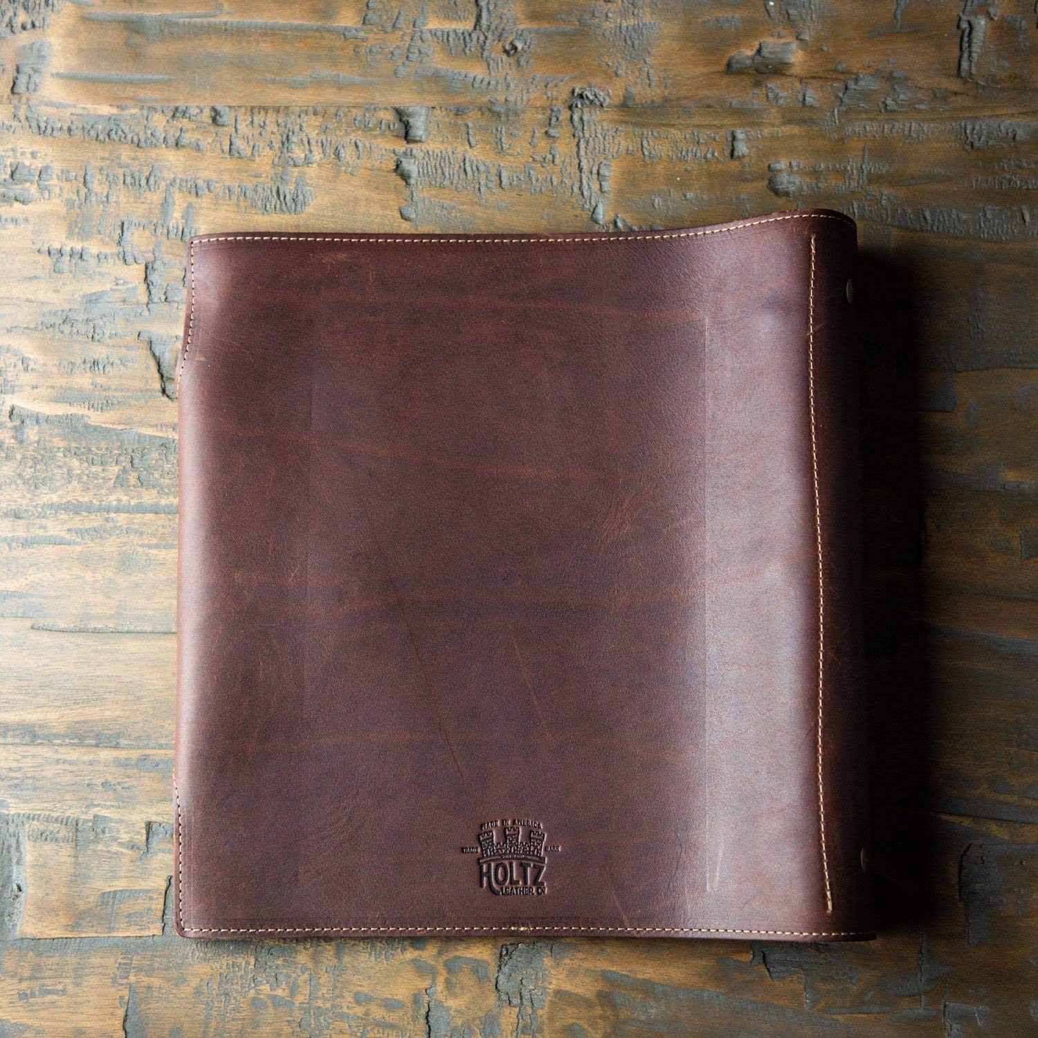 Holtz Leather Co. Personalized 3-Ring Leather Binder - Custom Brown Leather Notebook, Photo Album & Recipe Organizer - Perfect for Office, School & Home Organization
