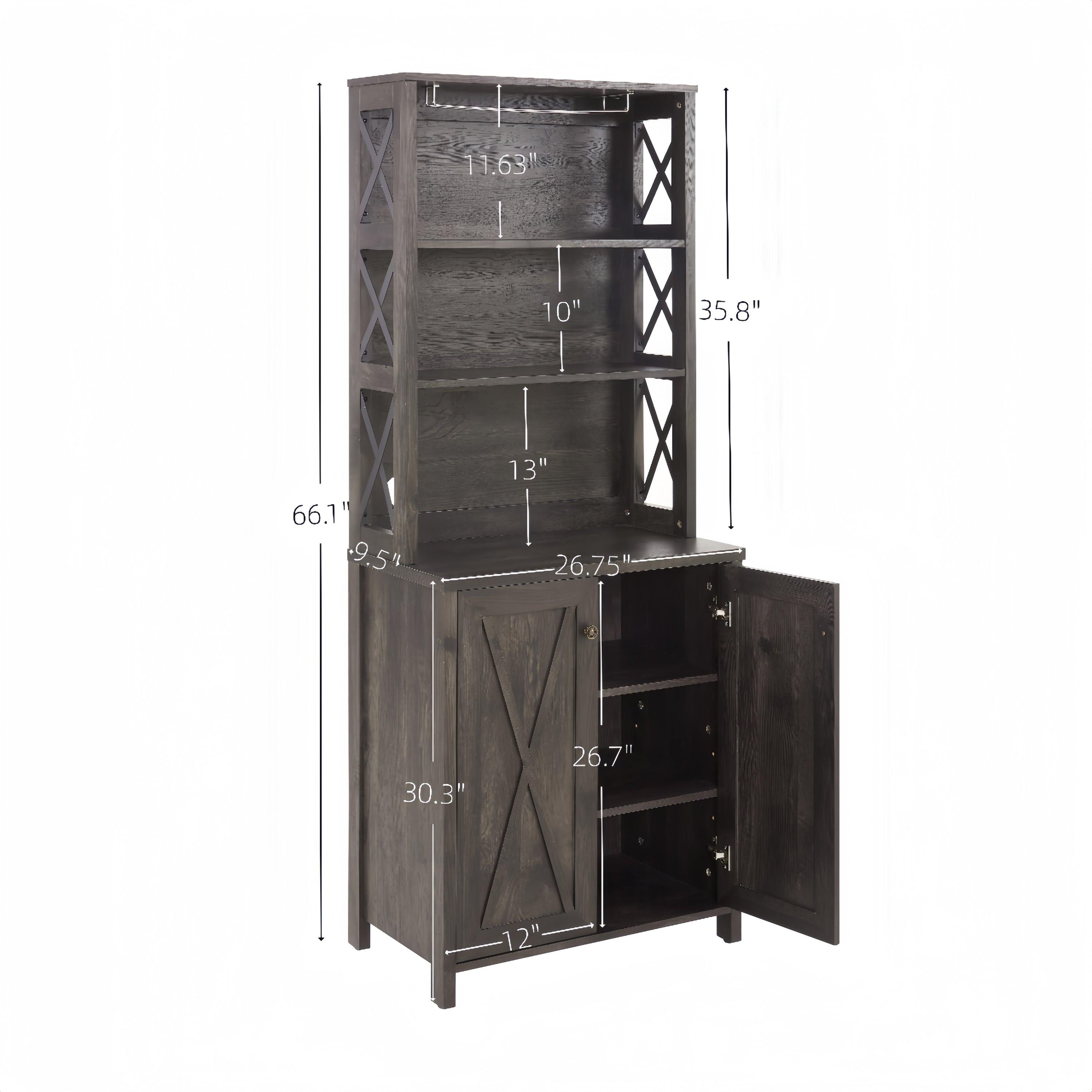 Modern Coffee Bar Cabinet with Microwave Stand - Metal Frame & Hollow Out Barn Design - 26.77