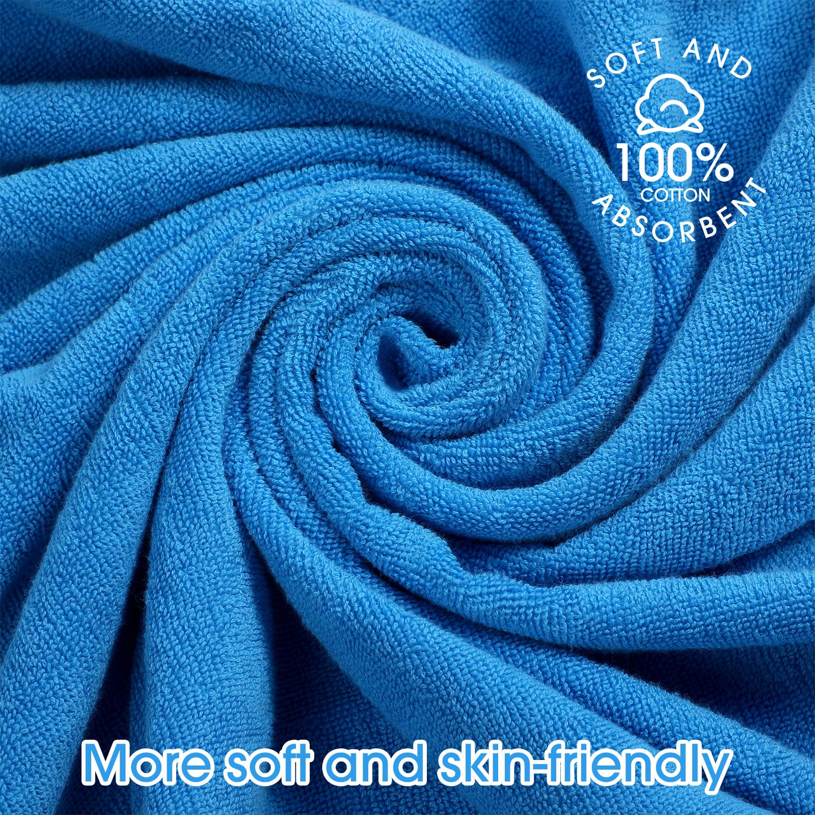 4 Pack Soft Cotton Beach Chair Covers with Side & Top Pockets - Breathable Lounge Chair Towel for Sunbathing, Travel, Poolside & Outdoor Use - Blue Chaise Lounge Towel Cover (Perfect for Beach, Backyard, Patio & Vacation)