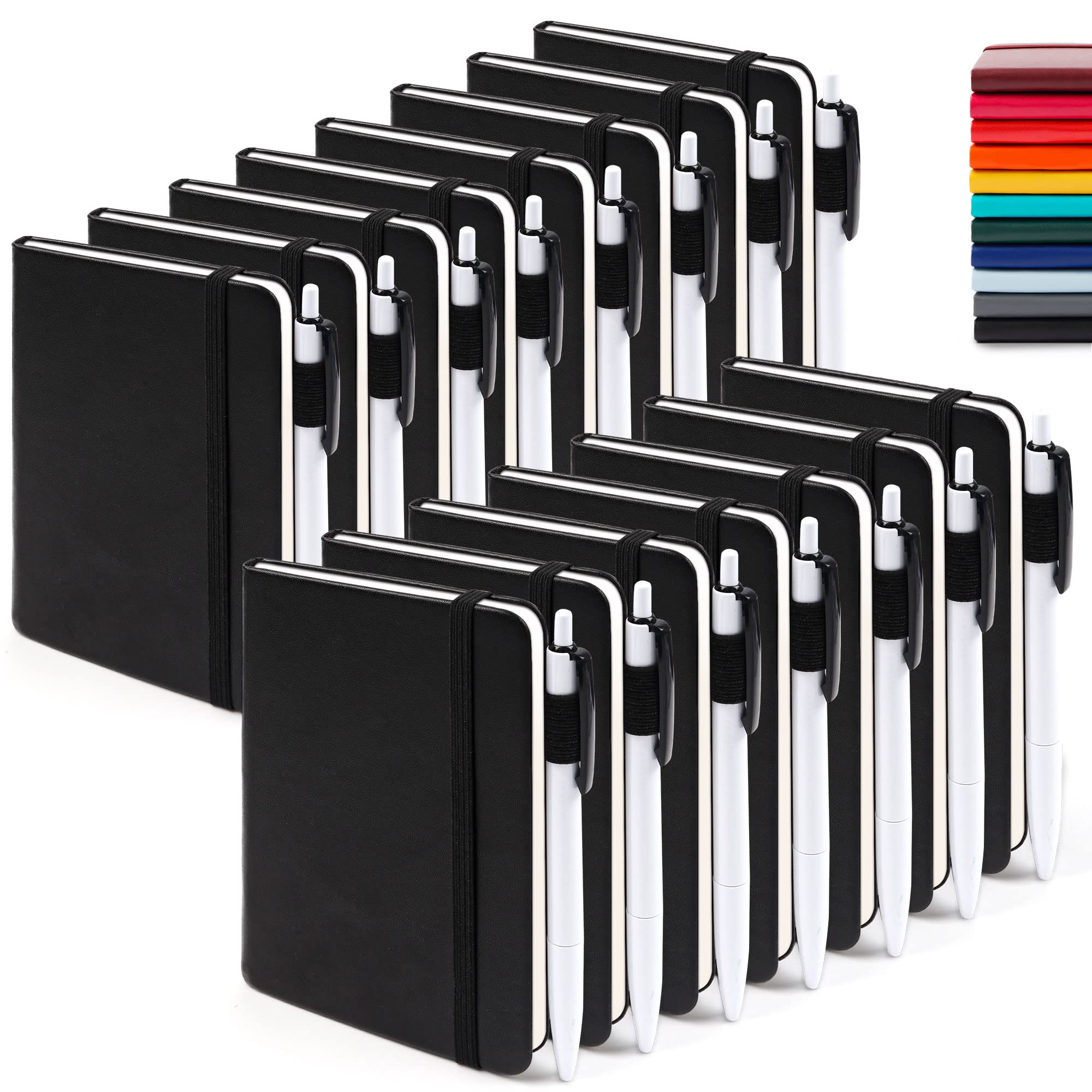 15 Pack Pocket Small Notebooks Bulk - Feela Mini Cute Notepads Hardcover College Ruled Lined Journals with Pen Holder - Includes 15 Black Pens, 3.5”x 5.5” A6 Size - Perfect for School, Office, Business Memos & Daily Note Taking