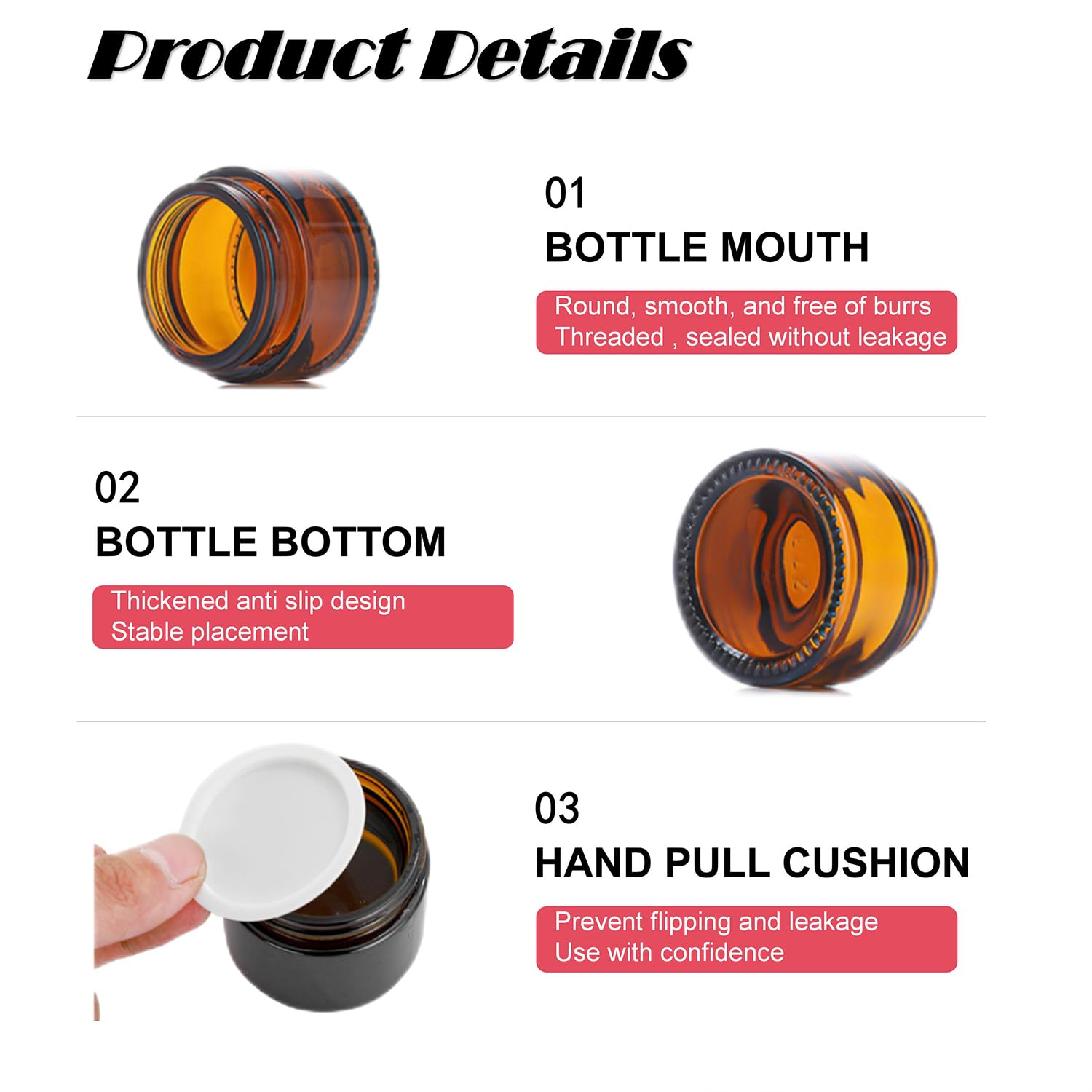 6-Pack 0.5oz Amber Glass Cosmetic Jars with Black Lids - Leak-Proof Wide Mouth Round Containers for Creams, Ointments & Makeup Samples | Perfect for DIY Skincare, Travel & Beauty Product Storage