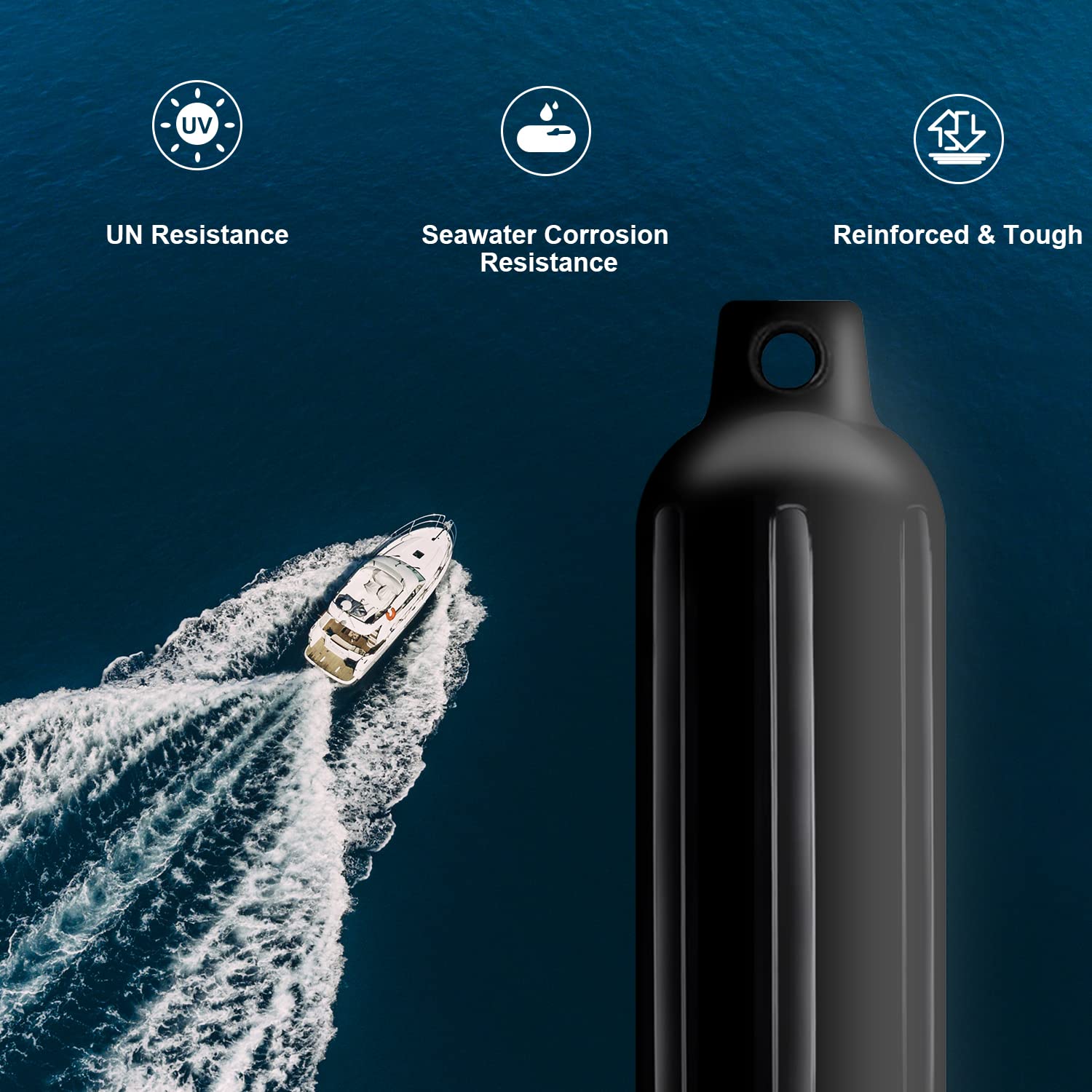**4 Pack Inflatable Boat Fenders with Ropes & Pump - Heavy Duty Ribbed Marine Bumpers for Docking, Mooring & Boat Protection (Includes 4 Needles)** - Perfect for Yachts, Sailboats, and Dockside Safety