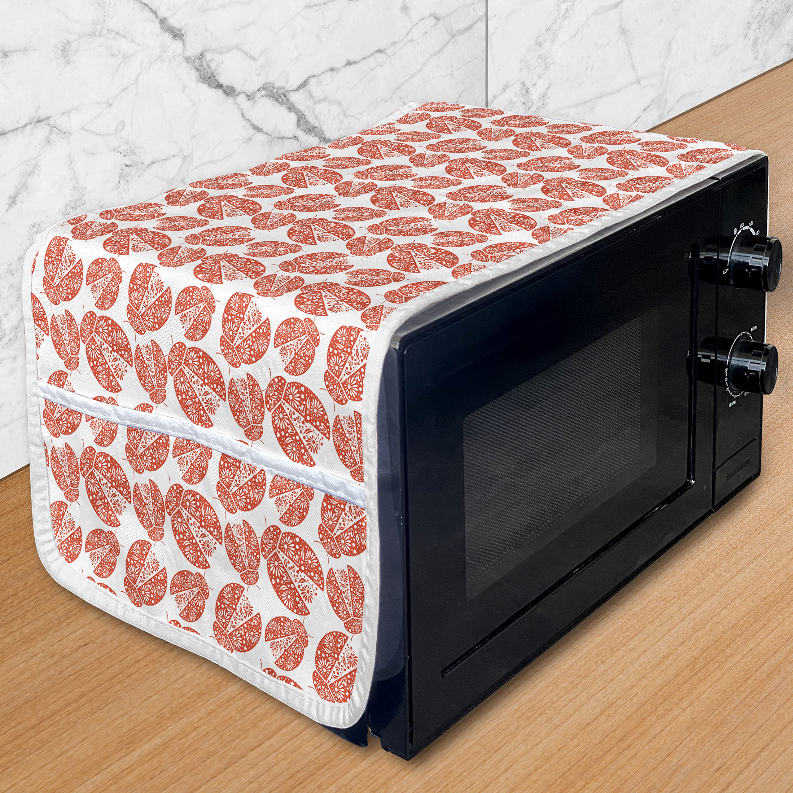 Ambesonne Ladybugs Microwave Cover - Waterproof Kitchen Organizer with Pockets, 36