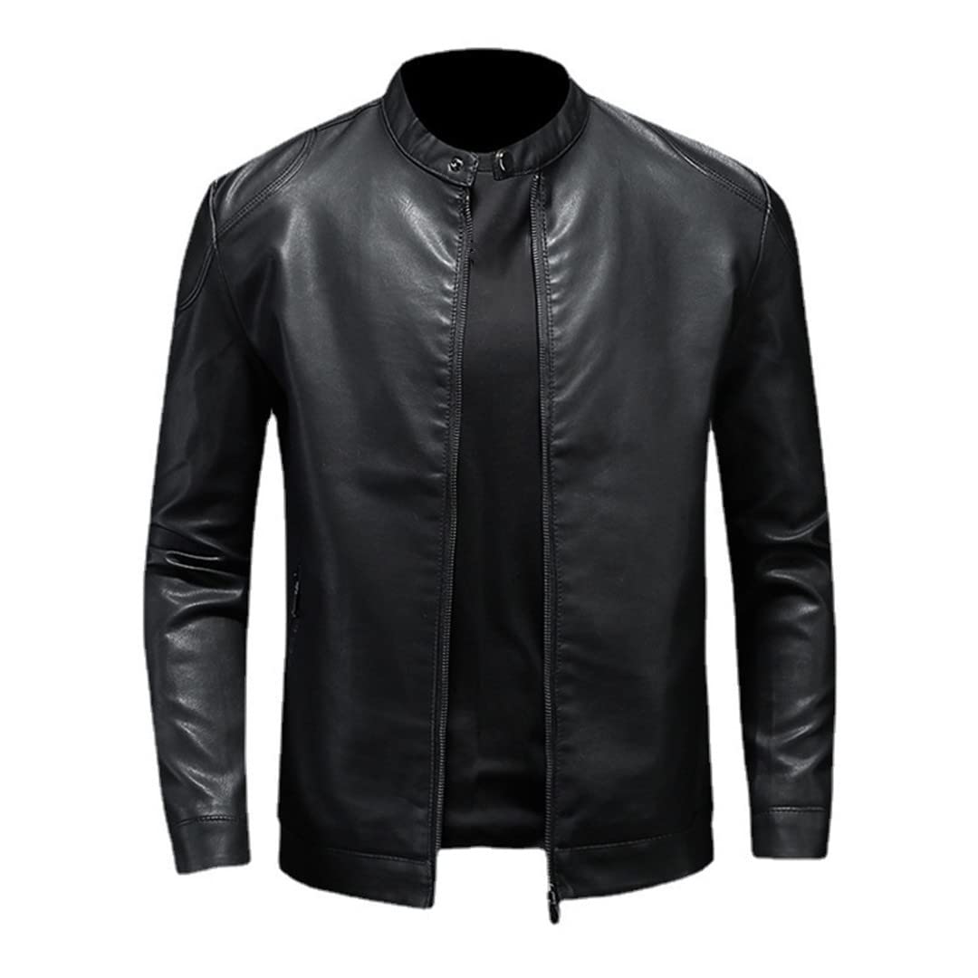 Vintage Motorcycle Leather Jacket for Men - Slim Fit Stand Collar PU Biker Jacket | Casual Outerwear for Riding, Travel & Street Fashion