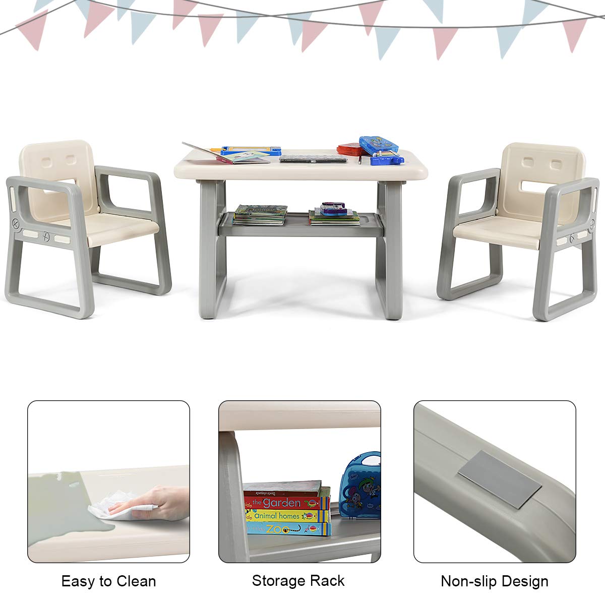 Costzon Kids Table and Chair Set with Storage Rack - Toddler Activity Table & 2 Chairs for Arts, Crafts, Reading, Drawing | Perfect for Playroom, Preschool, Birthday Gift for Boys & Girls | Durable Children's Furniture for Home, Classroom & Daycare Use