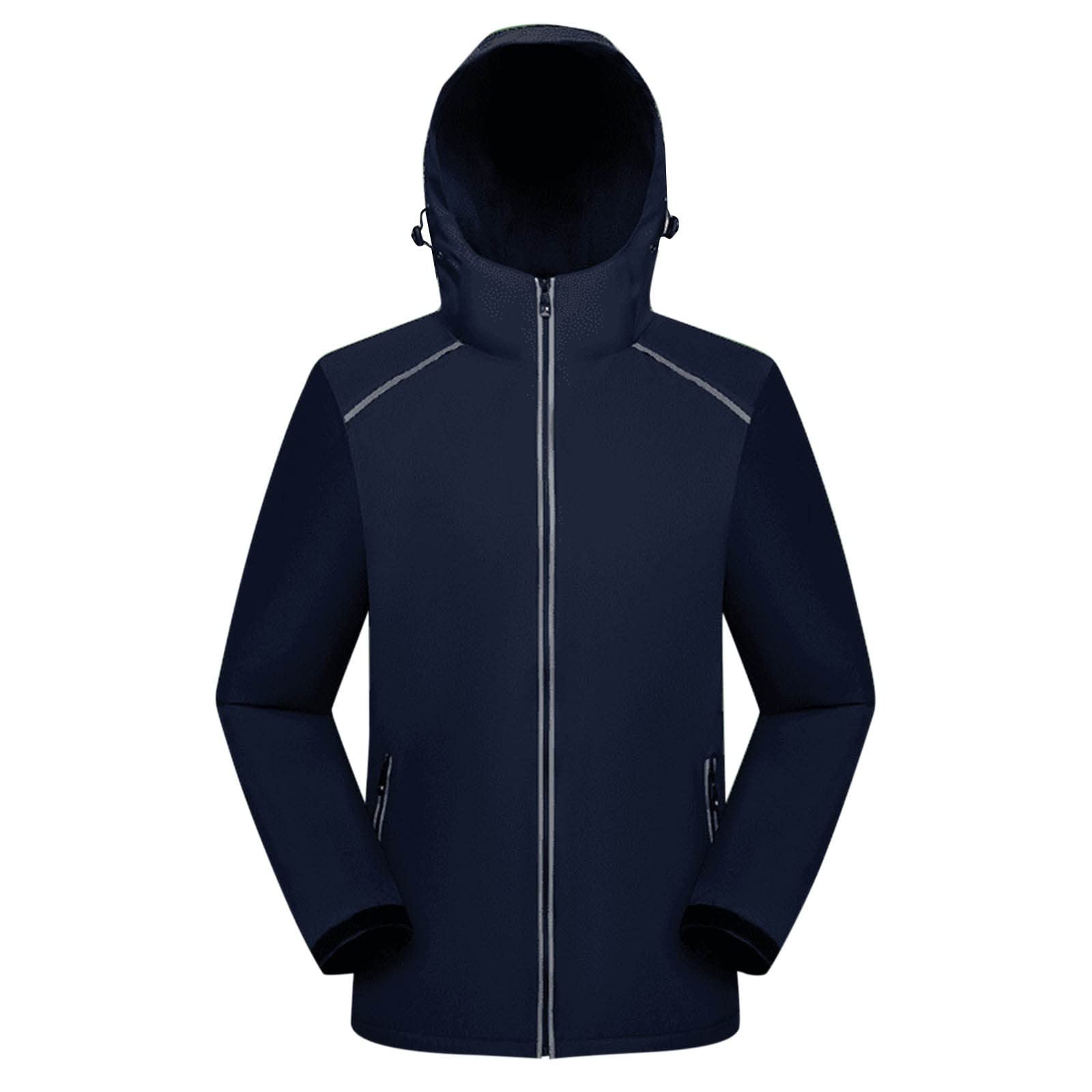 **Smileyth Windproof Waterproof Fleece Jacket for Women & Men - Reflective Stripes, Couples Matching, Rainproof Outerwear (Navy, XXXL) - Perfect for Hiking, Running & Outdoor Adventures**