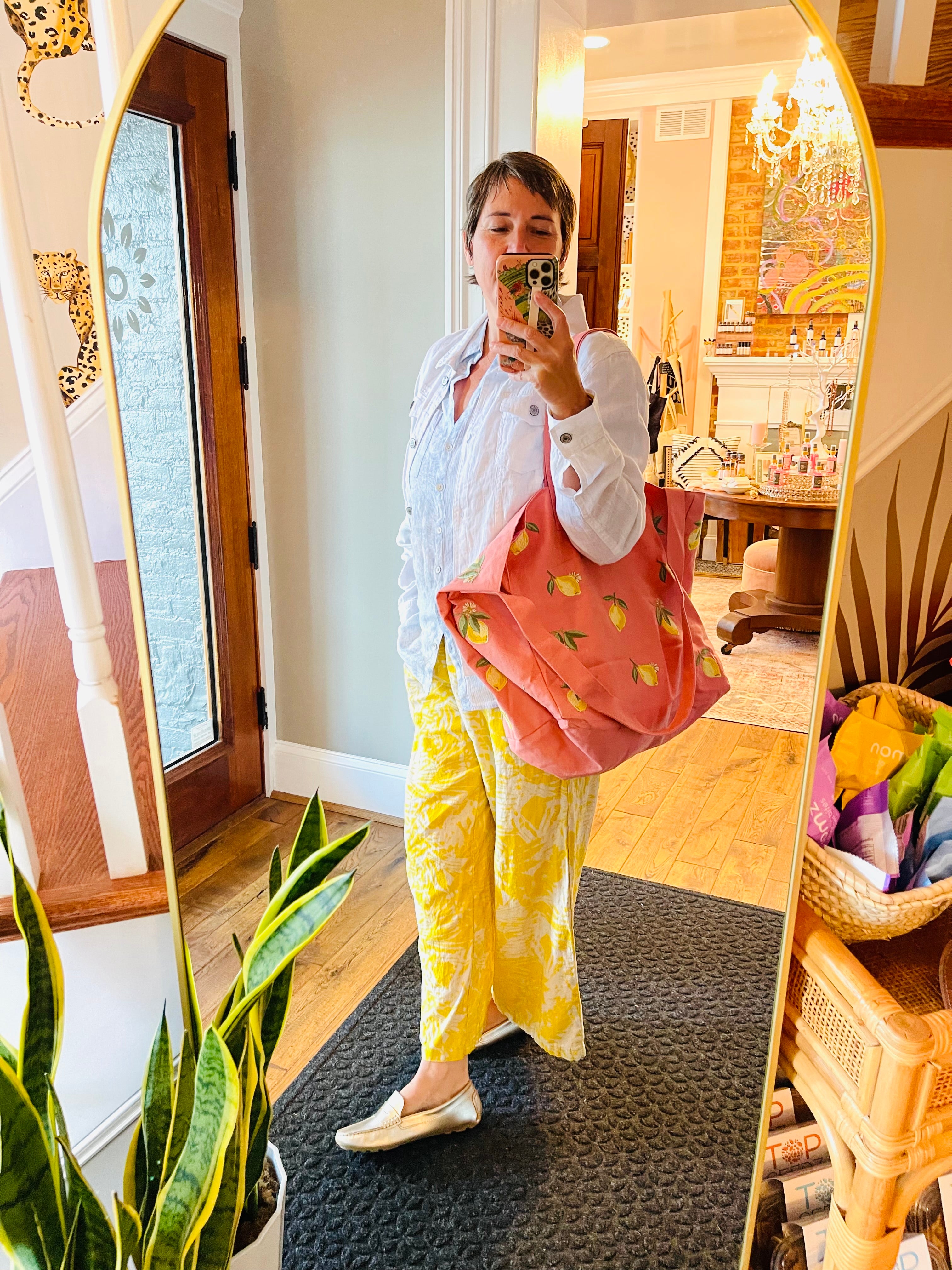 Lemon Blossom Tote Bag - Large Reusable Shopping Bag with Pockets - Perfect for Groceries, Beach Trips & Travel Accessories