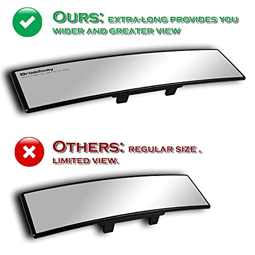 Universal Broadway 360MM 14 Inch Wide Convex Rear View Mirror (Clear Glass) - Clip On Panoramic Reflection Inside Rearview Mirror for Enhanced Visibility & Safety - Perfect for Cars, Trucks, SUVs & RVs